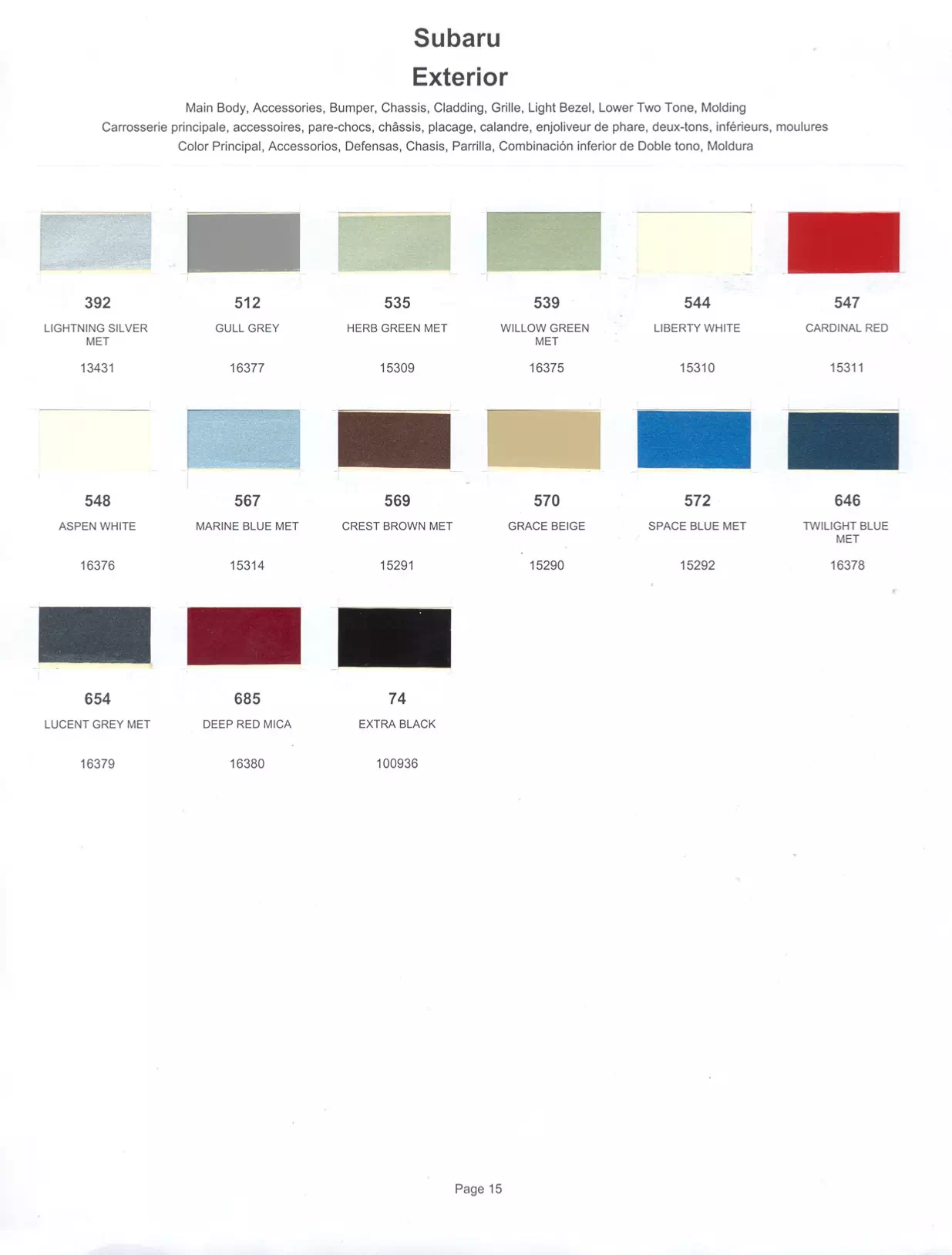 1986 Subaru Paint Codes & Color Chart Paint color examples, their ordering codes, the oem color code, and vehicles the color was used on