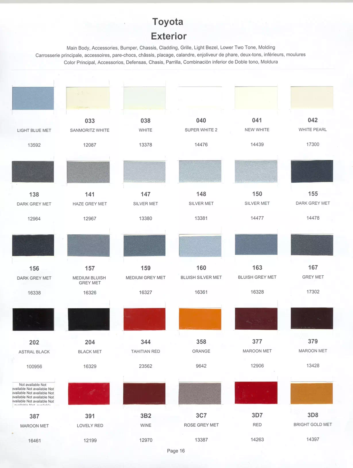 1986 Toyota Paint Codes & Color Chart Paint color examples, their ordering codes, the oem color code, and vehicles the color was used on