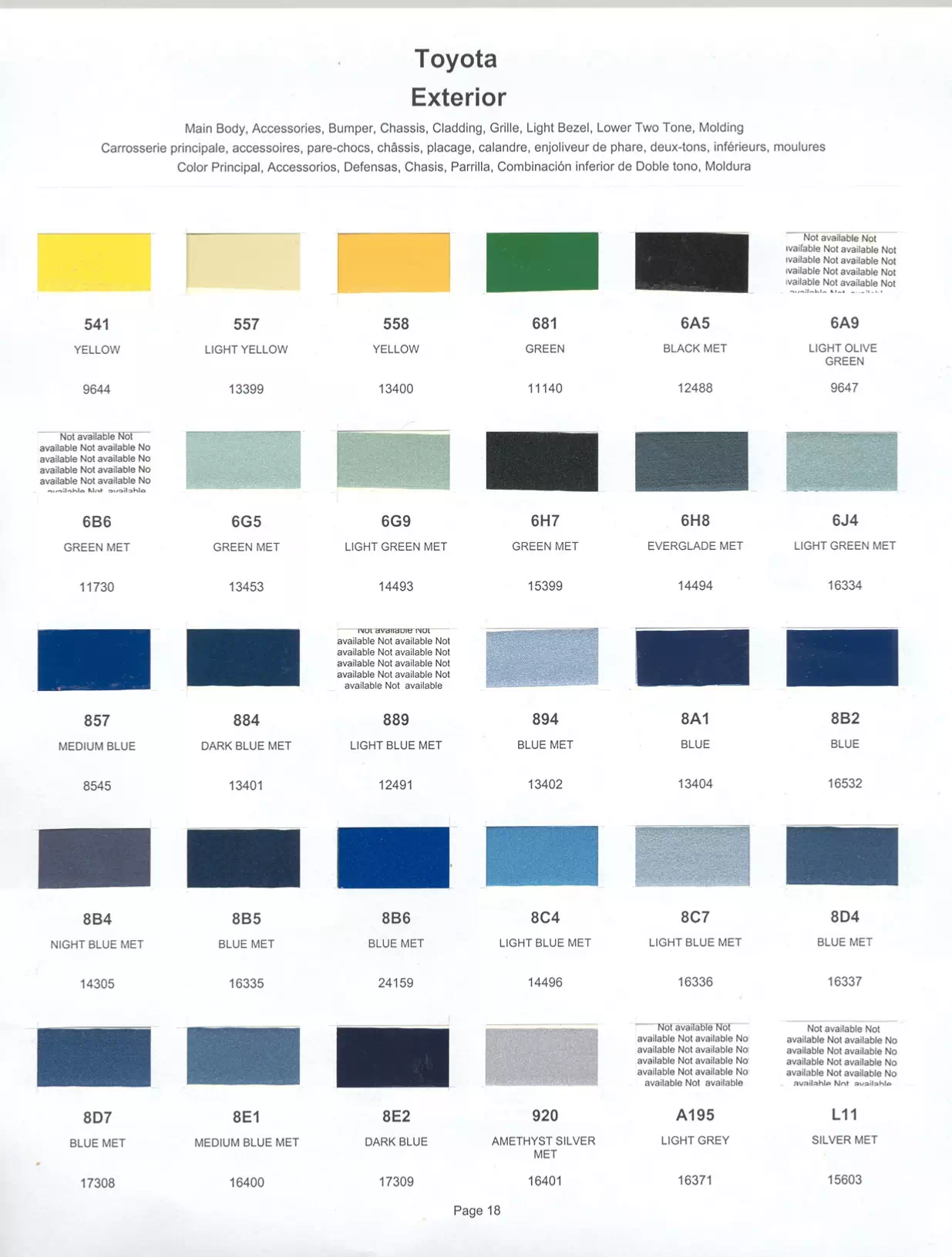 1986 Toyota Paint Codes and Color Chart Toyota and lexus vehicle paint codes for exterior cars, ordering codes and color shades