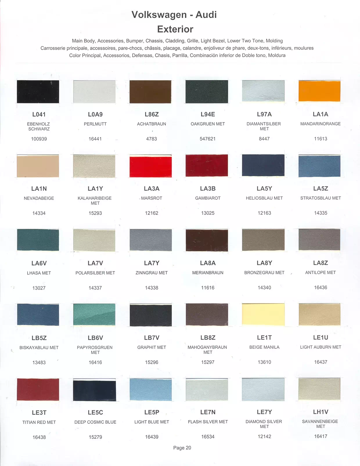 1986 Volkswagen & Audi Paint Codes & Color Chart Paint color examples, their ordering codes, the oem color code, and vehicles the color was used on