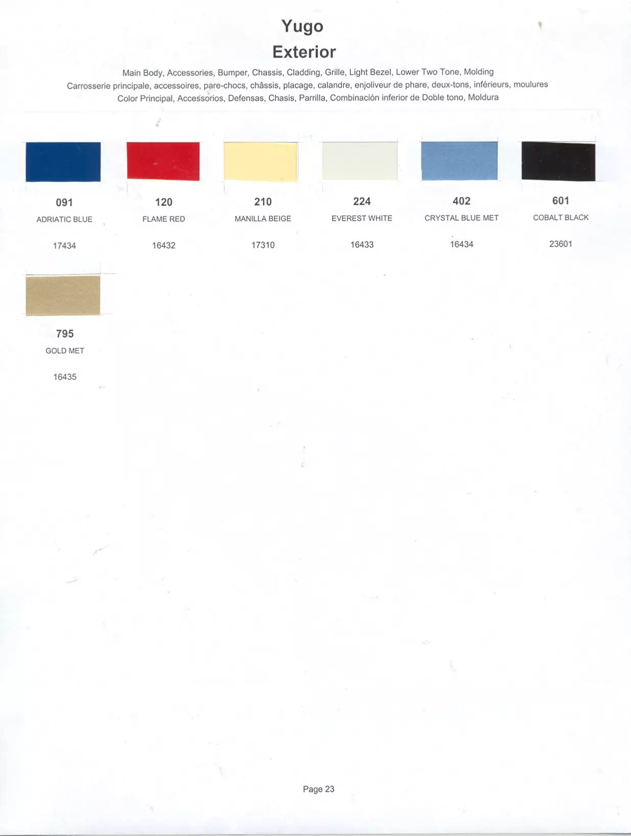 1986 Yugo Paint Codes & Color Chart Paint color examples, their ordering codes, the oem color code, and vehicles the color was used on