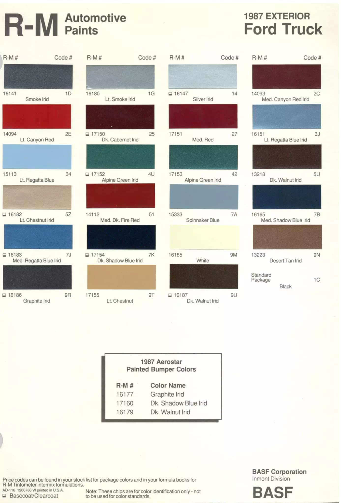 1987 Ford Truck Paint Codes & Color Chart Paint color examples, their ordering codes, the oem color code, and vehicles the color was used on