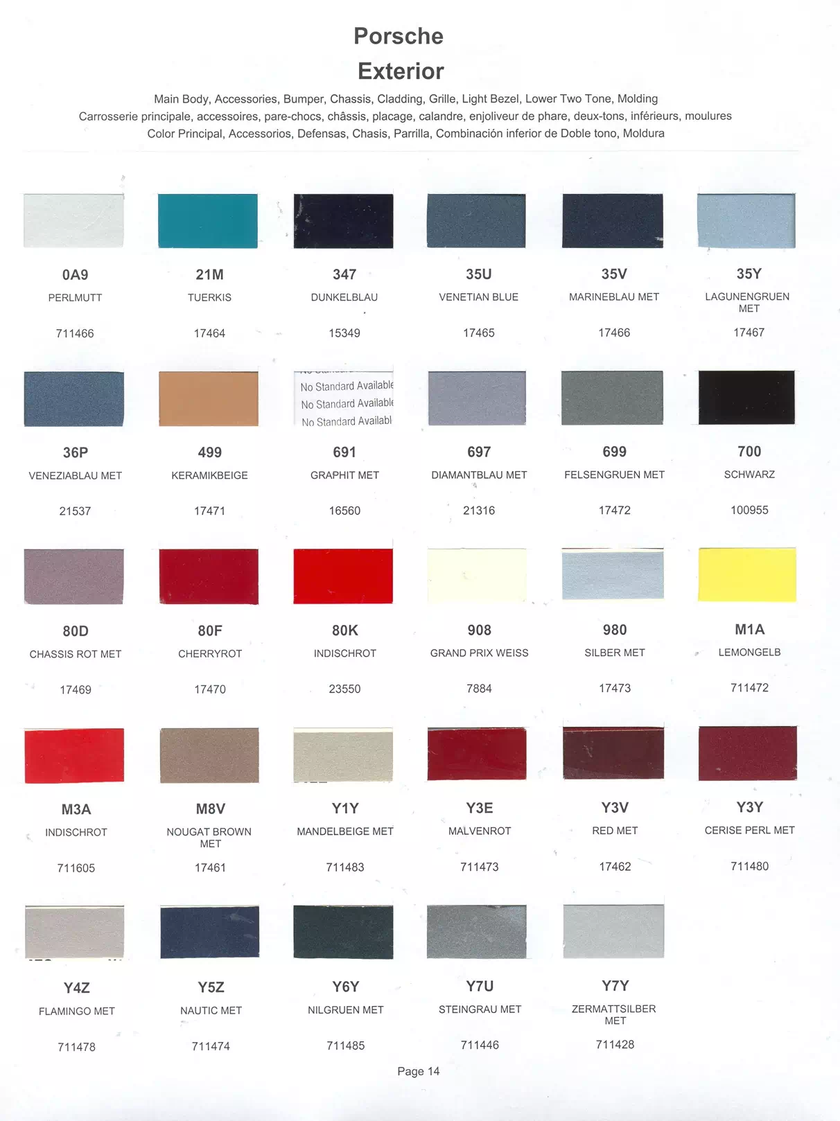1987 Porsche Paint Codes & Color Chart Paint color examples, their ordering codes, the oem color code, and vehicles the color was used on