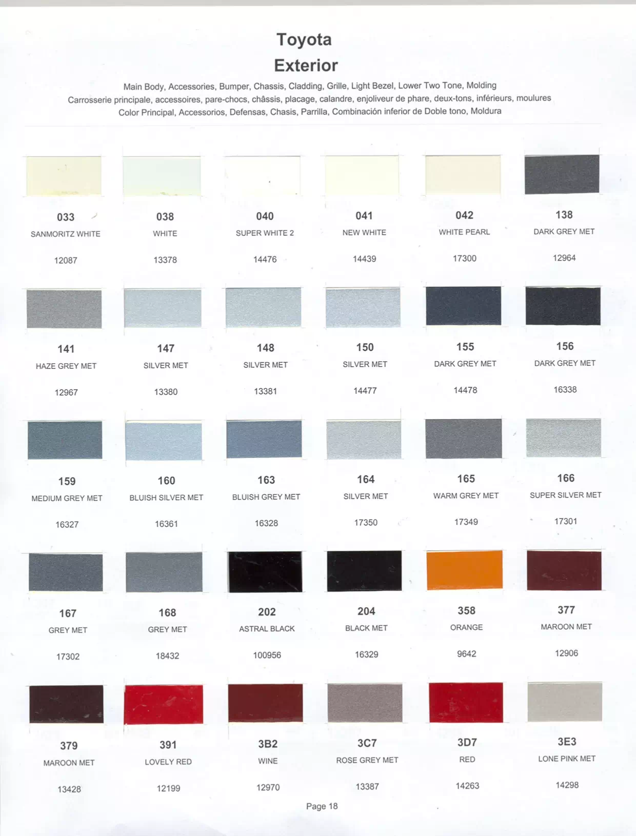 1987 Toyota Paint Codes and Color Chart Toyota and lexus vehicle paint codes for exterior cars, ordering codes and color shades