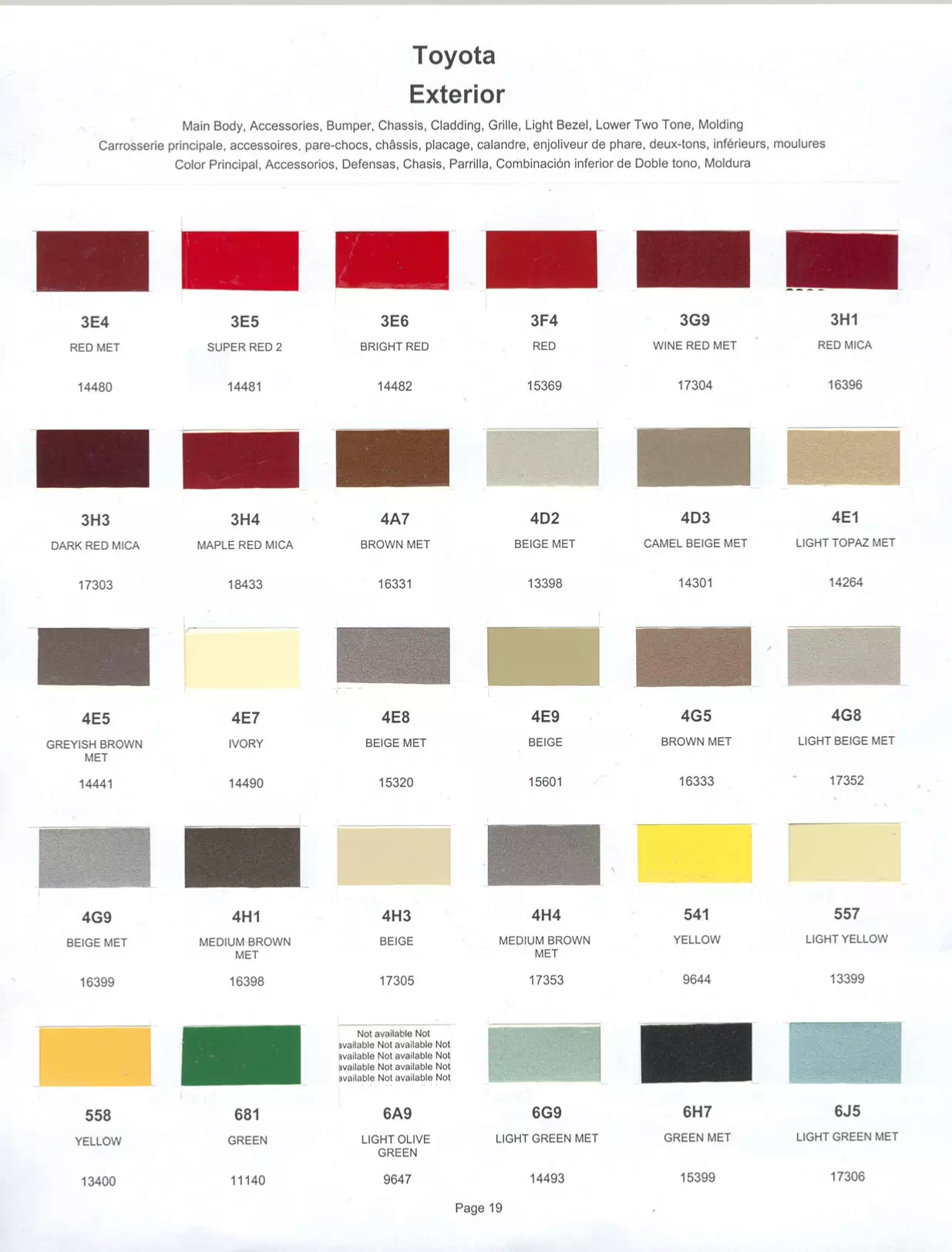 1987 Toyota Paint Codes and Color Chart Toyota and lexus vehicle paint codes for exterior cars, ordering codes and color shades