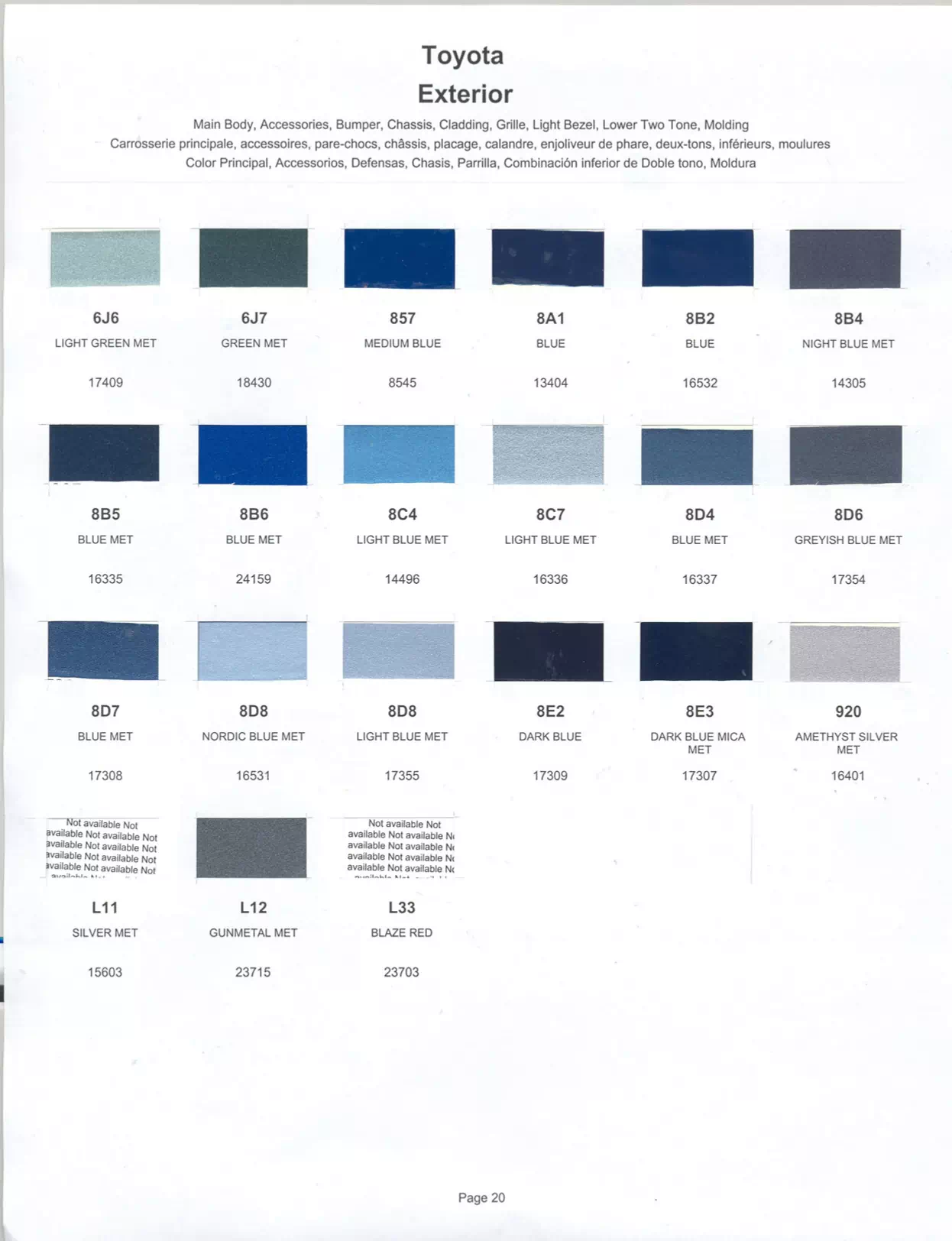 1987 Toyota Paint Codes and Color Chart Toyota and lexus vehicle paint codes for exterior cars, ordering codes and color shades