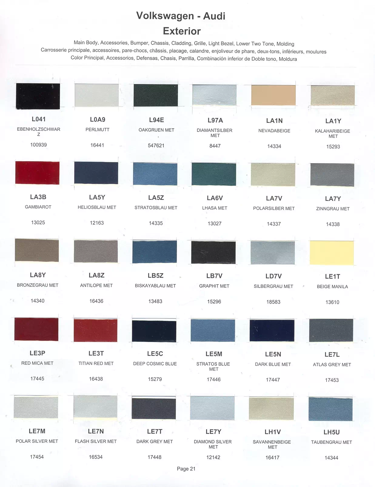 1987 Volkswagen & Audi Paint Codes & Color Chart Paint color examples, their ordering codes, the oem color code, and vehicles the color was used on