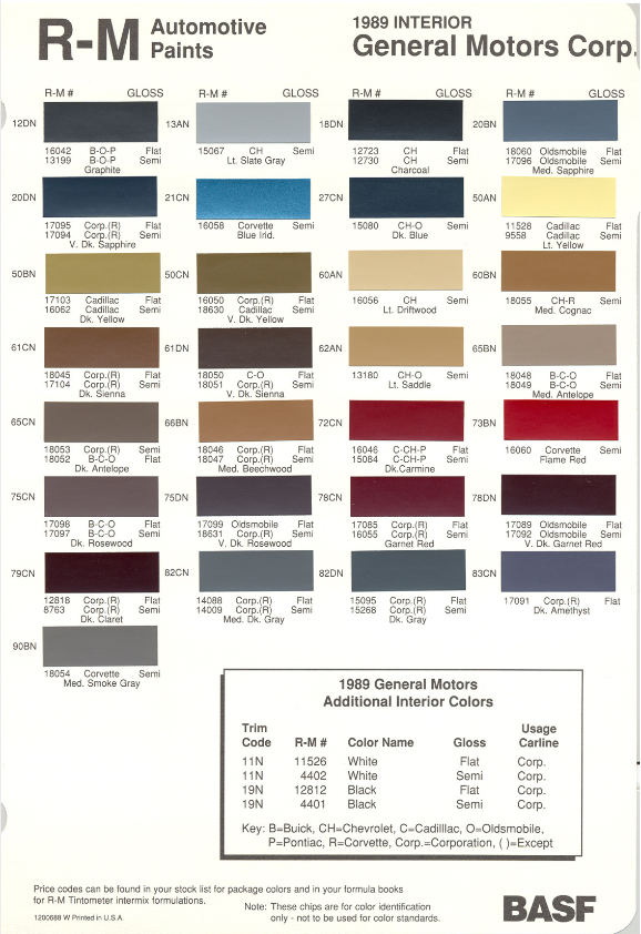 1989 all gm interior colors