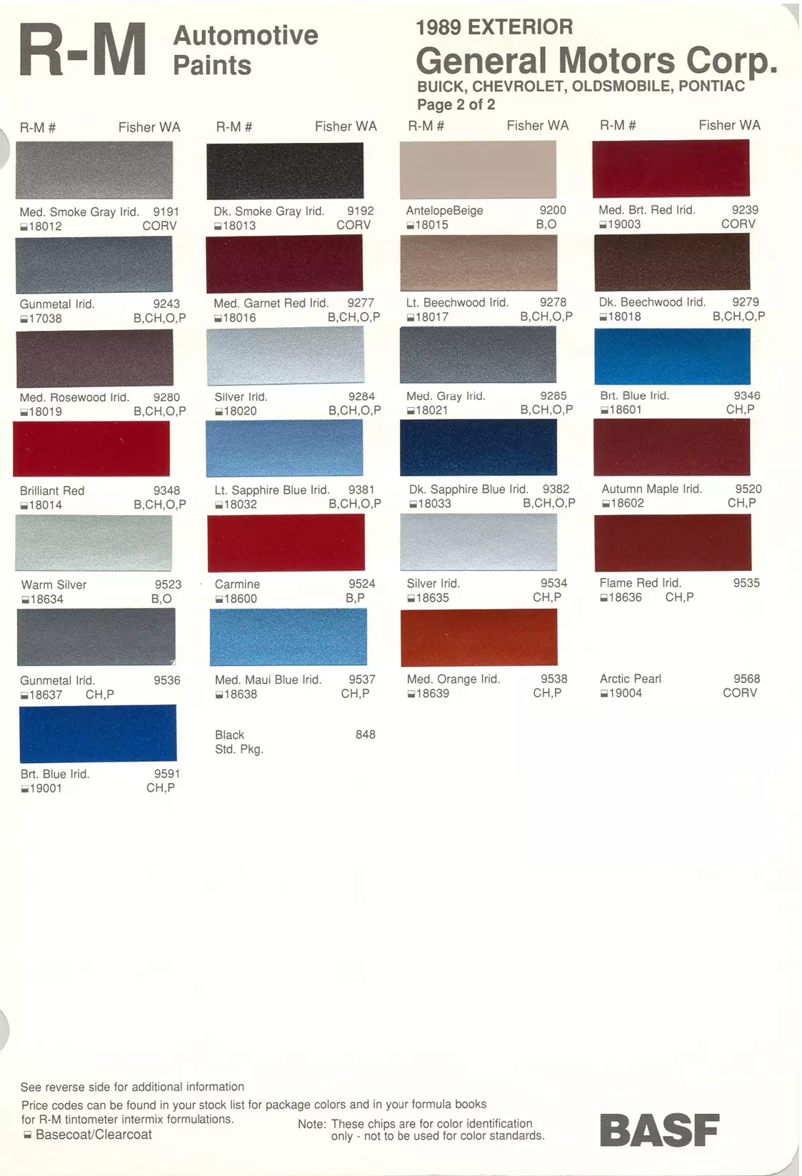 Paint color examples, their ordering codes, the oem color code, and vehicles the color was used on