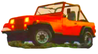 1989 Jeep Wrangler Vehicle Example A jeep wrangler vehicle painted in red sitting on a hill with a transparent background