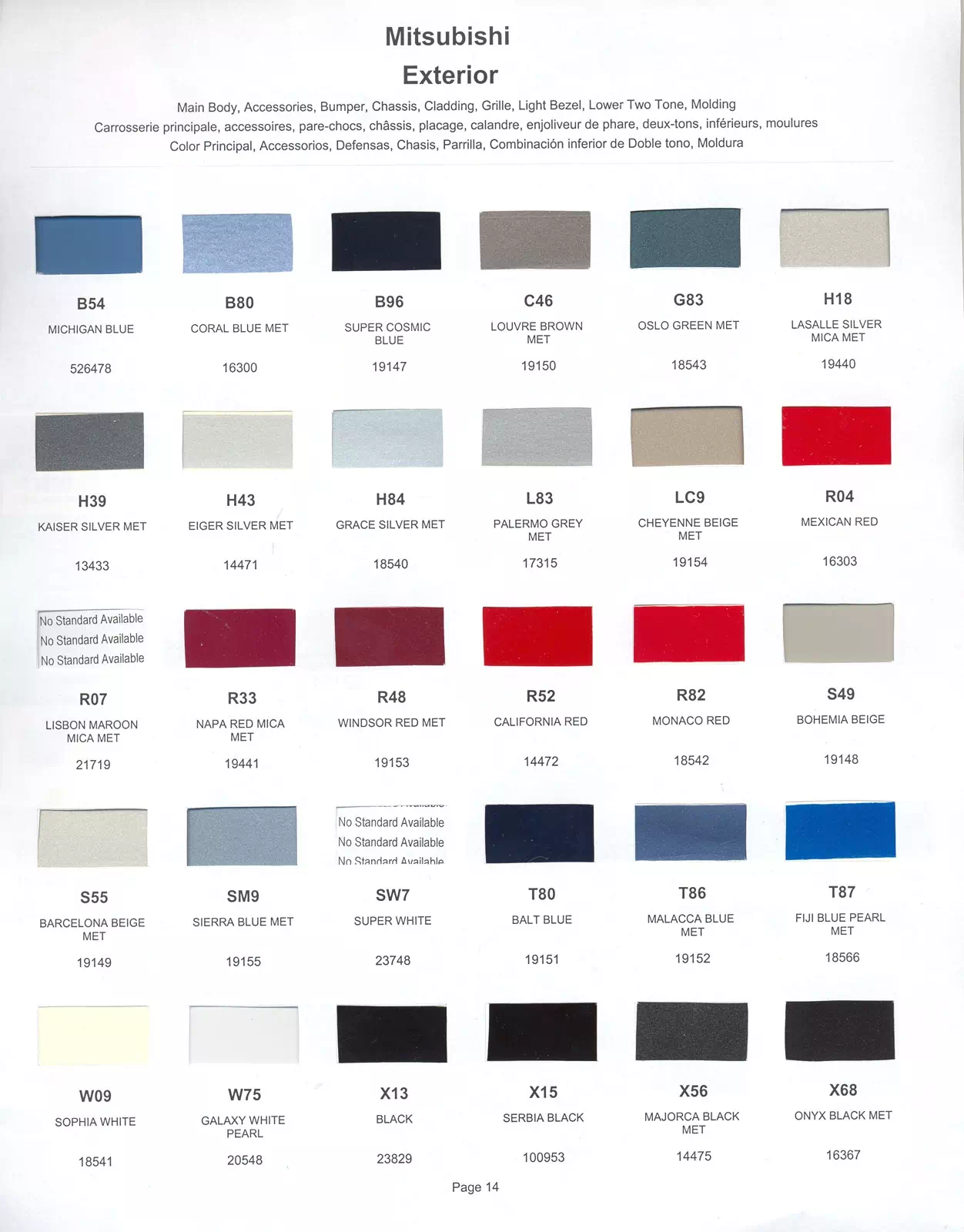 Paint color examples, their ordering codes, the oem color code, and vehicles the color was used on