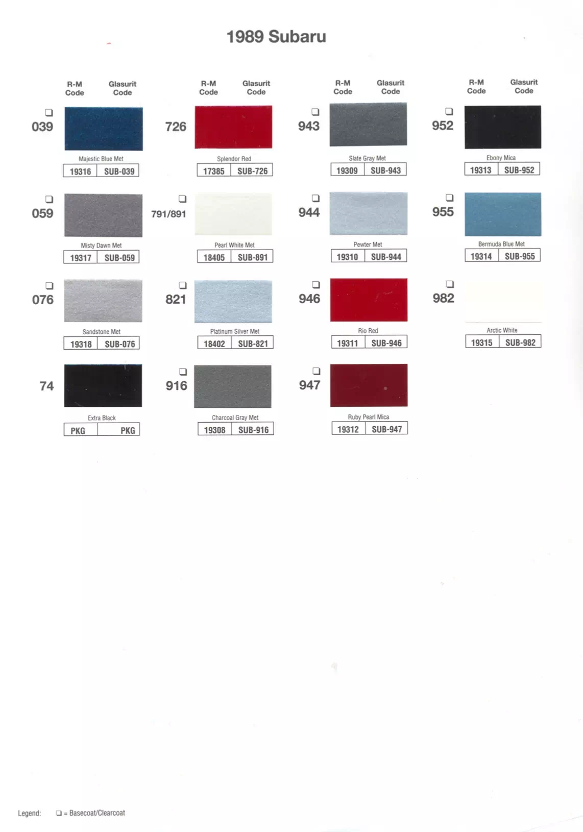 Paint color examples, their ordering codes, the oem color code, and vehicles the color was used on