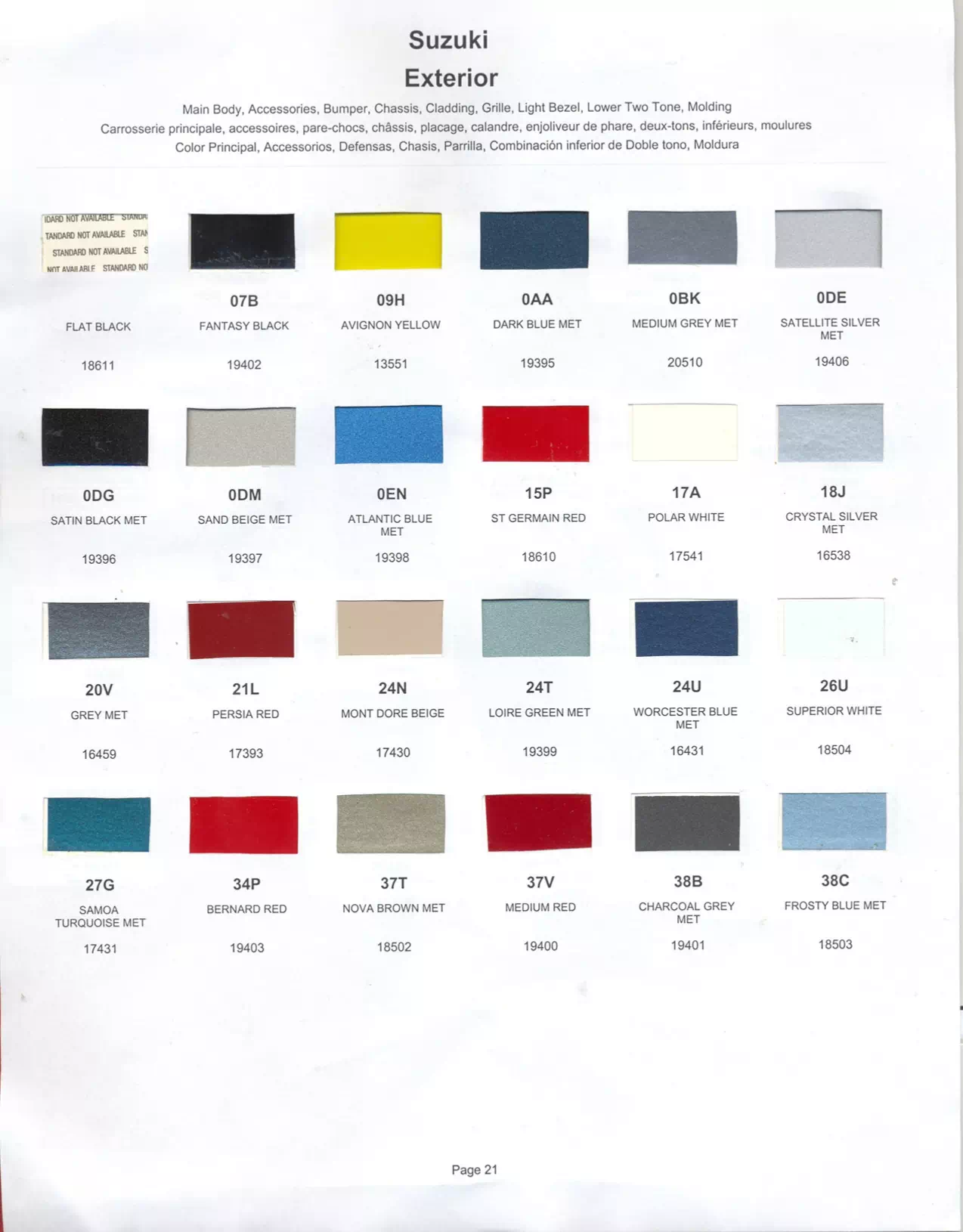 Paint color examples, their ordering codes, the oem color code, and vehicles the color was used on