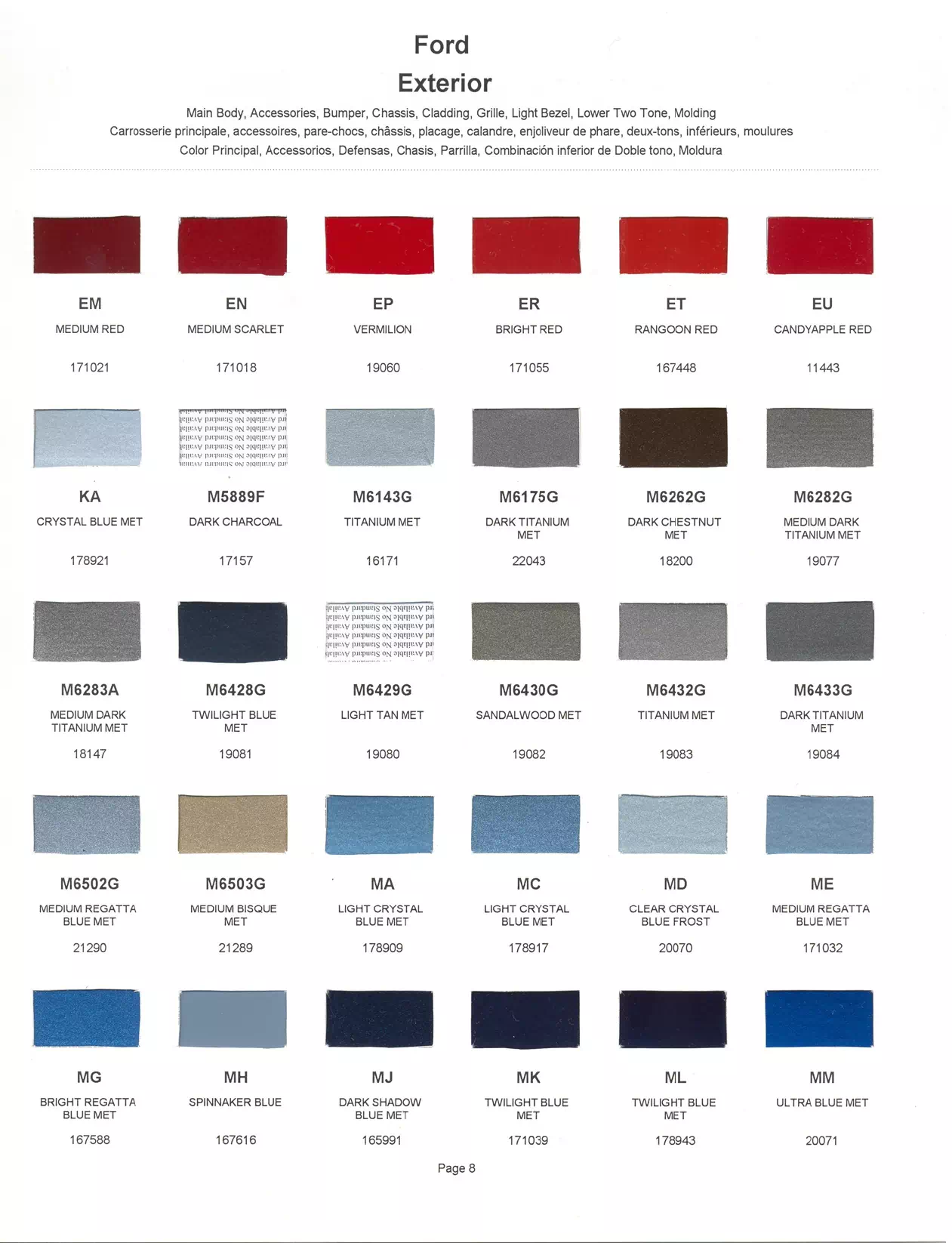 Paint color examples, their ordering codes, the oem color code, and vehicles the color was used on