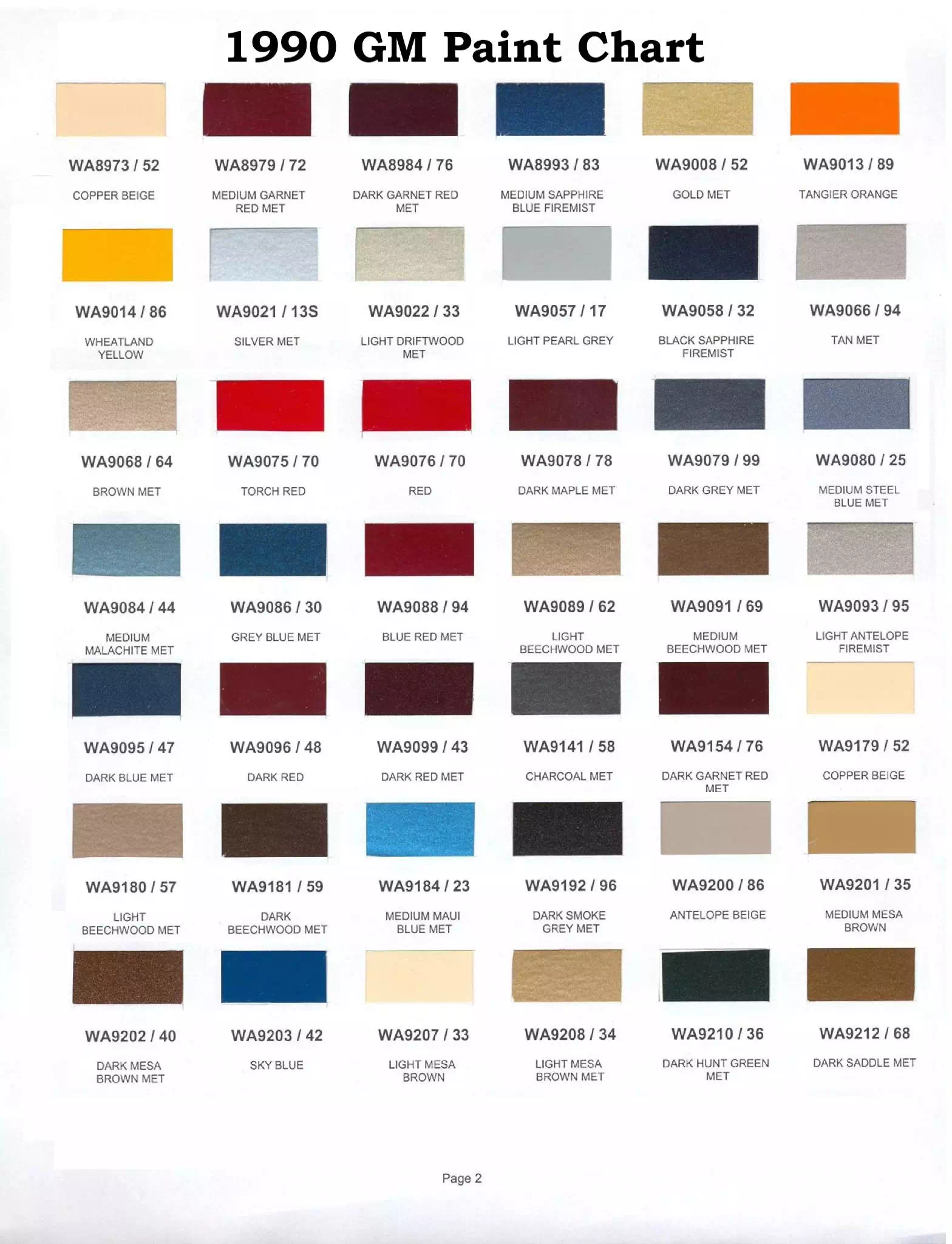 1990 General Motors Paint Codes & Color Chart Paint color examples, their ordering codes, the oem color code, and vehicles the color was used on