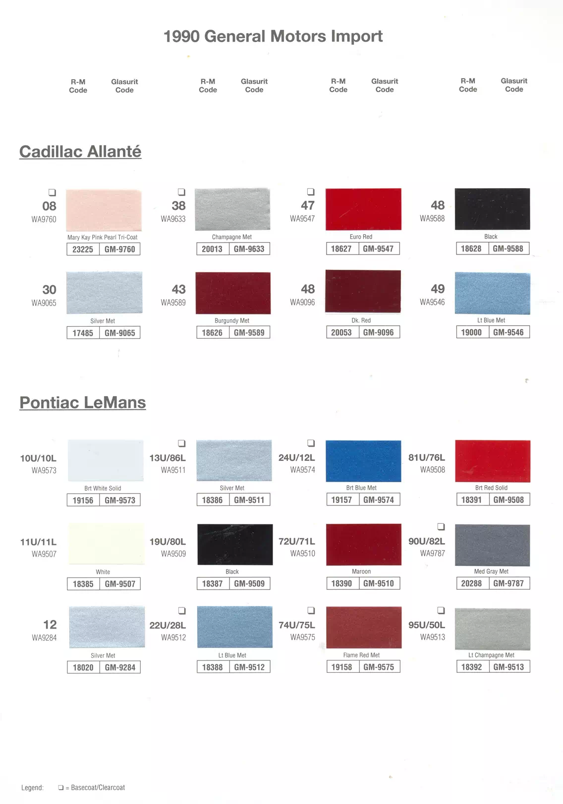 1990 General Motors Import Vehicles Paint Codes & Color Chart Paint color examples, their ordering codes, the oem color code, and vehicles the color was used on