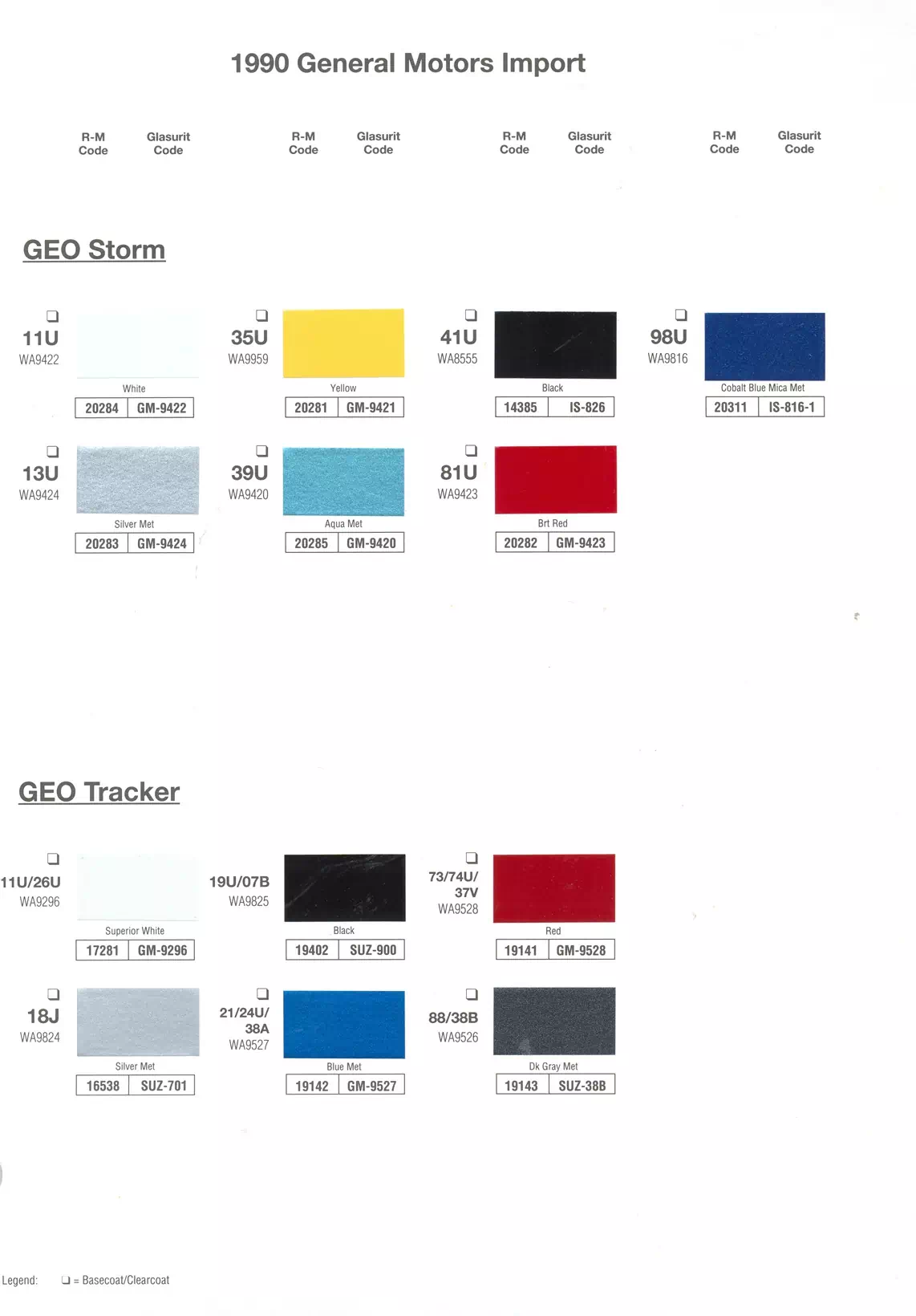 1990 General Motors Import Vehicles Paint Codes & Color Chart Paint color examples, their ordering codes, the oem color code, and vehicles the color was used on