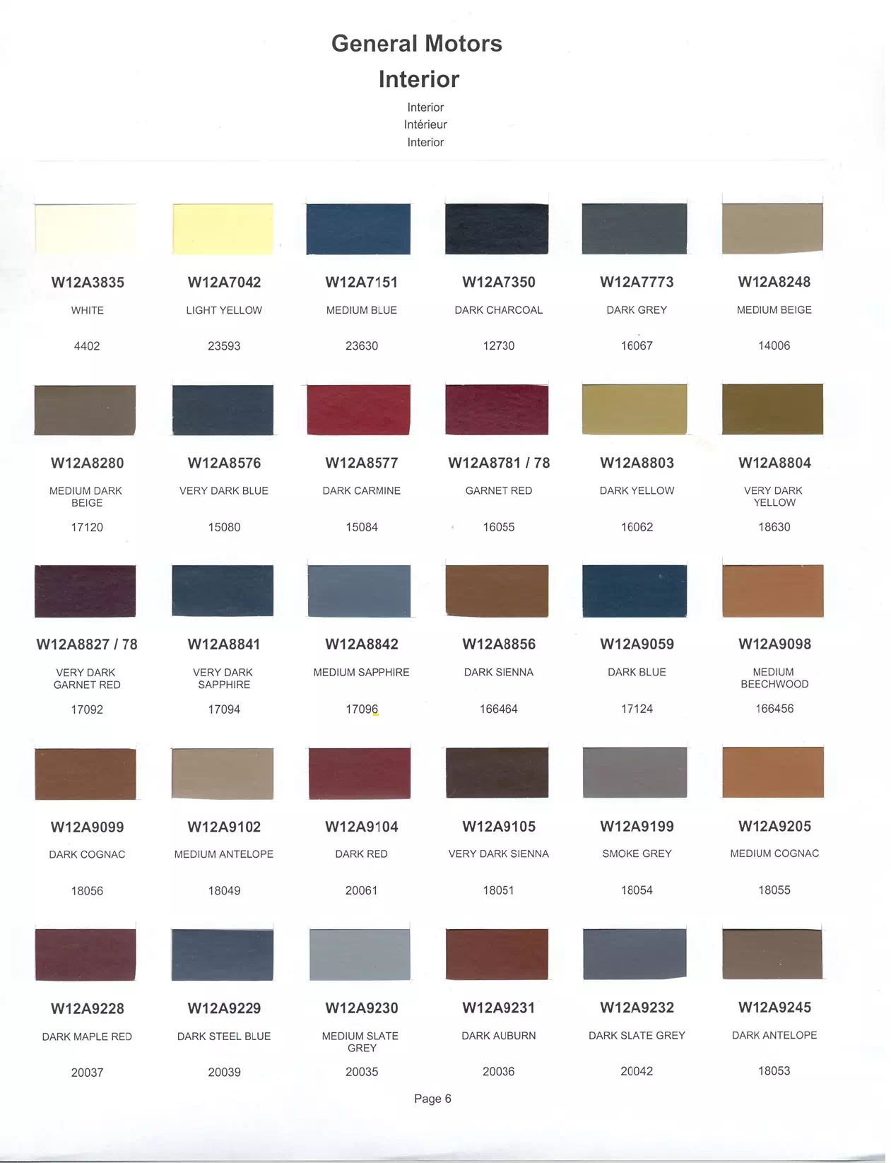 Paint color examples, their ordering codes, the oem color code, and vehicles the color was used on