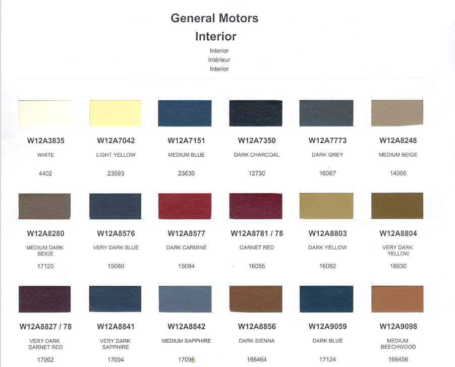 Interior Color & Code Paint Chart 1990 gm interior colors all brands