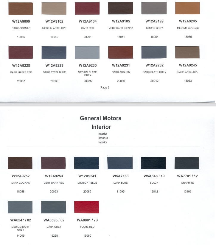 Interior Color & Code Paint Chart 1990 gm interior colors all brands