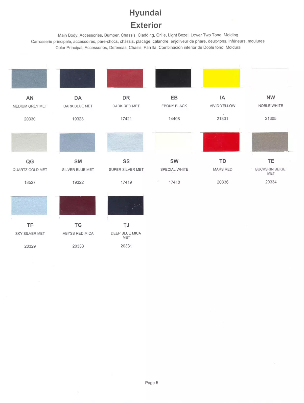 1990 Hyundai Paint Codes & Color Chart Paint color examples, their ordering codes, the oem color code, and vehicles the color was used on