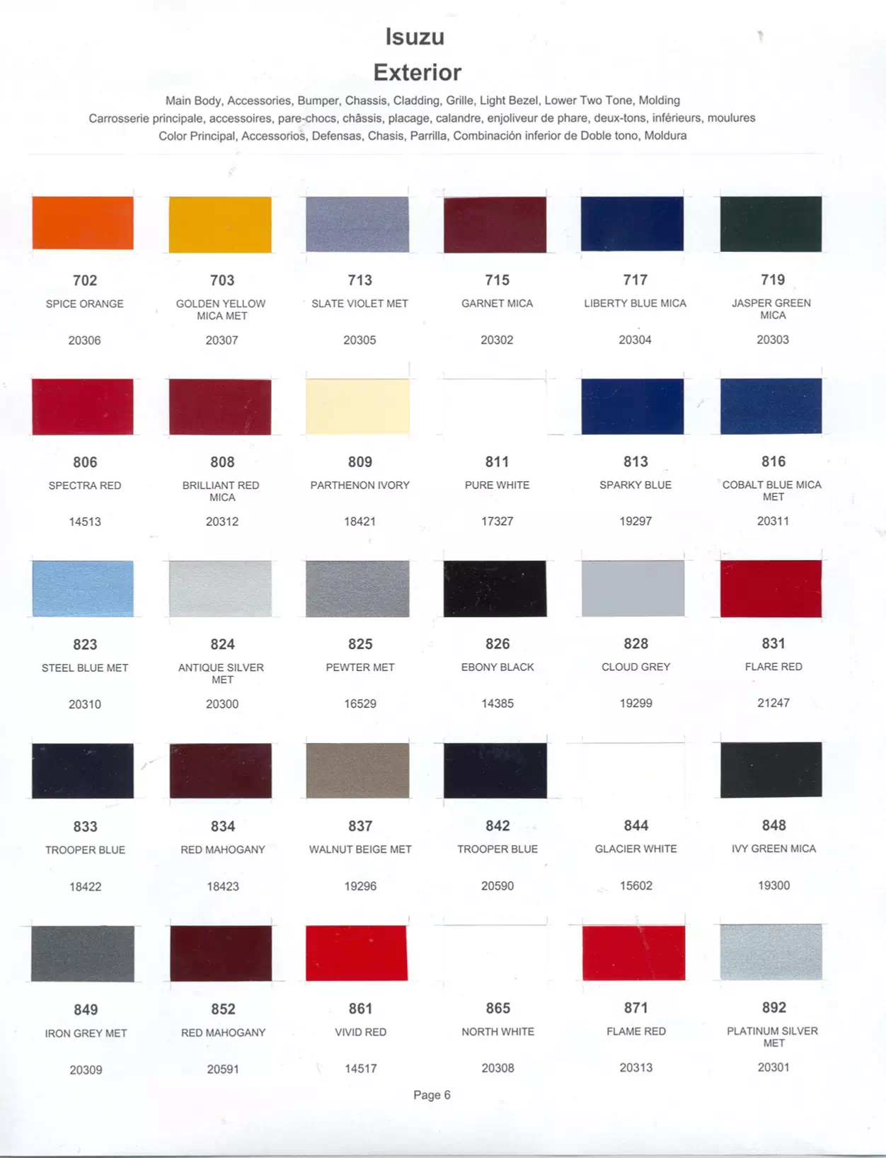 1990 Isuzu Paint Codes & Color Chart Paint color examples, their ordering codes, the oem color code, and vehicles the color was used on