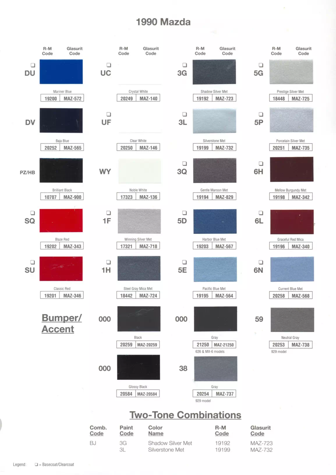 1990 Mazda Paint Codes & Color Chart Paint color examples, their ordering codes, the oem color code, and vehicles the color was used on