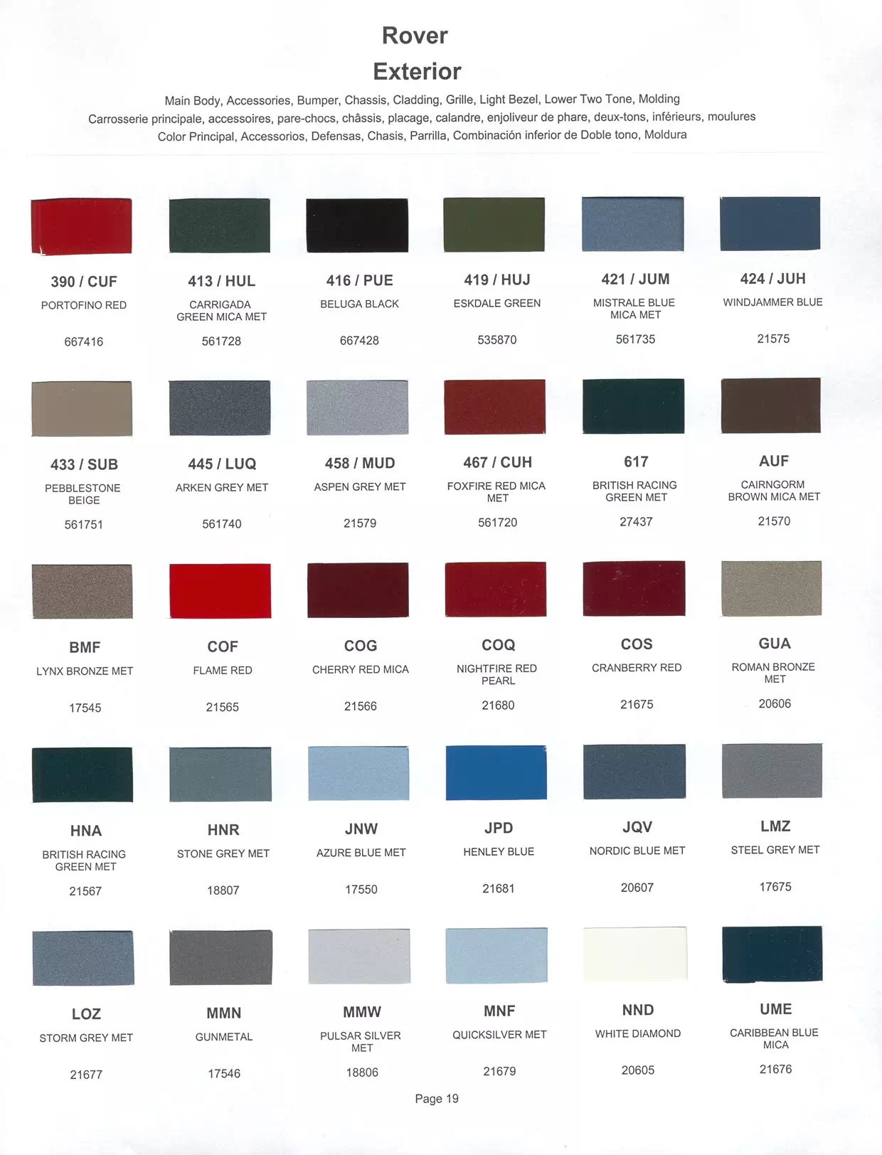 1990 Rover Paint Codes & Color Chart Paint color examples, their ordering codes, the oem color code, and vehicles the color was used on
