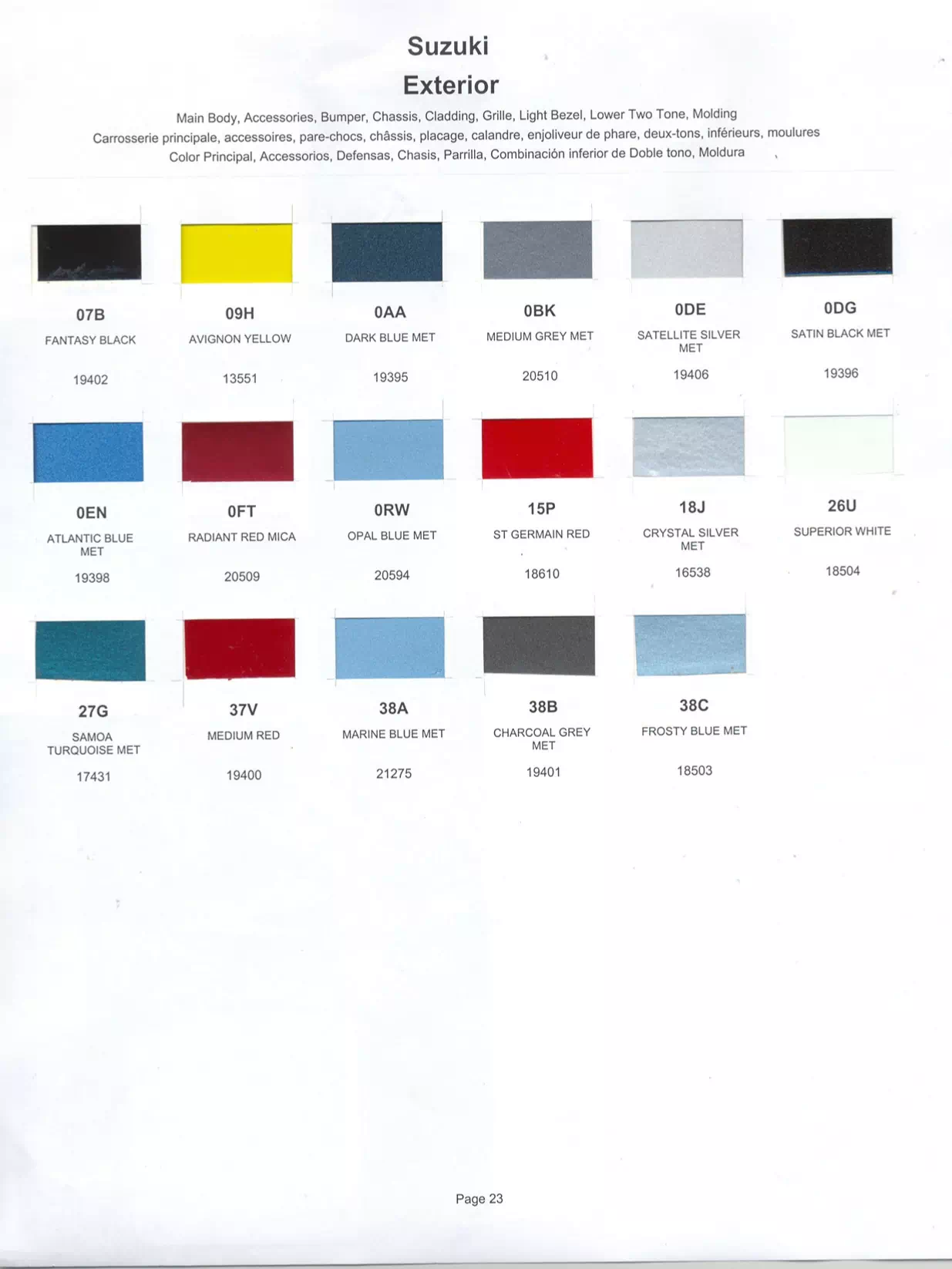 1990 Suzuki Paint Codes & Color Chart Paint color examples, their ordering codes, the oem color code, and vehicles the color was used on