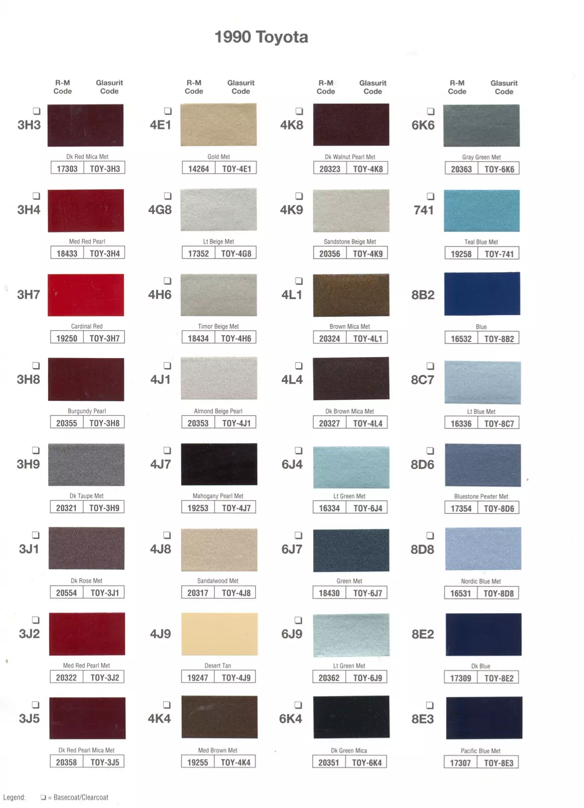1990 Toyota & Lexus Paint Codes & Color Chart Paint color examples, their ordering codes, the oem color code, and vehicles the color was used on