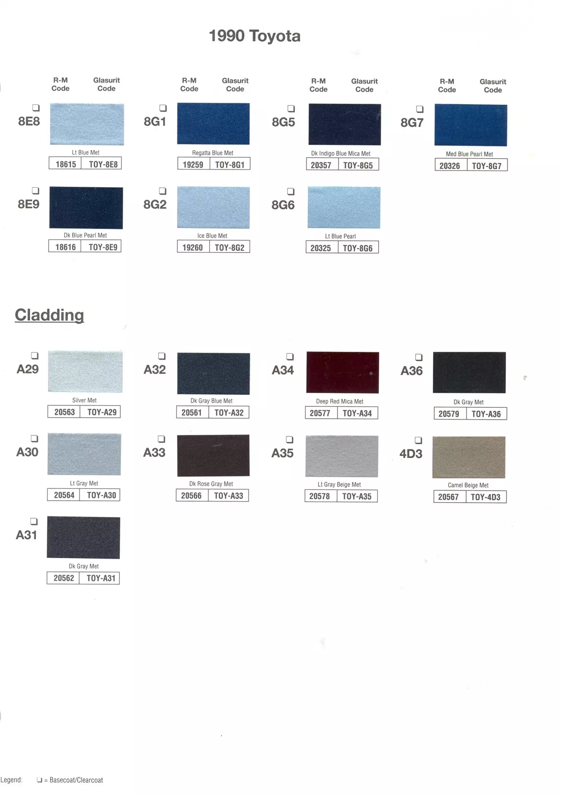 1990 Toyota & Lexus Paint Codes & Color Chart Paint color examples, their ordering codes, the oem color code, and vehicles the color was used on