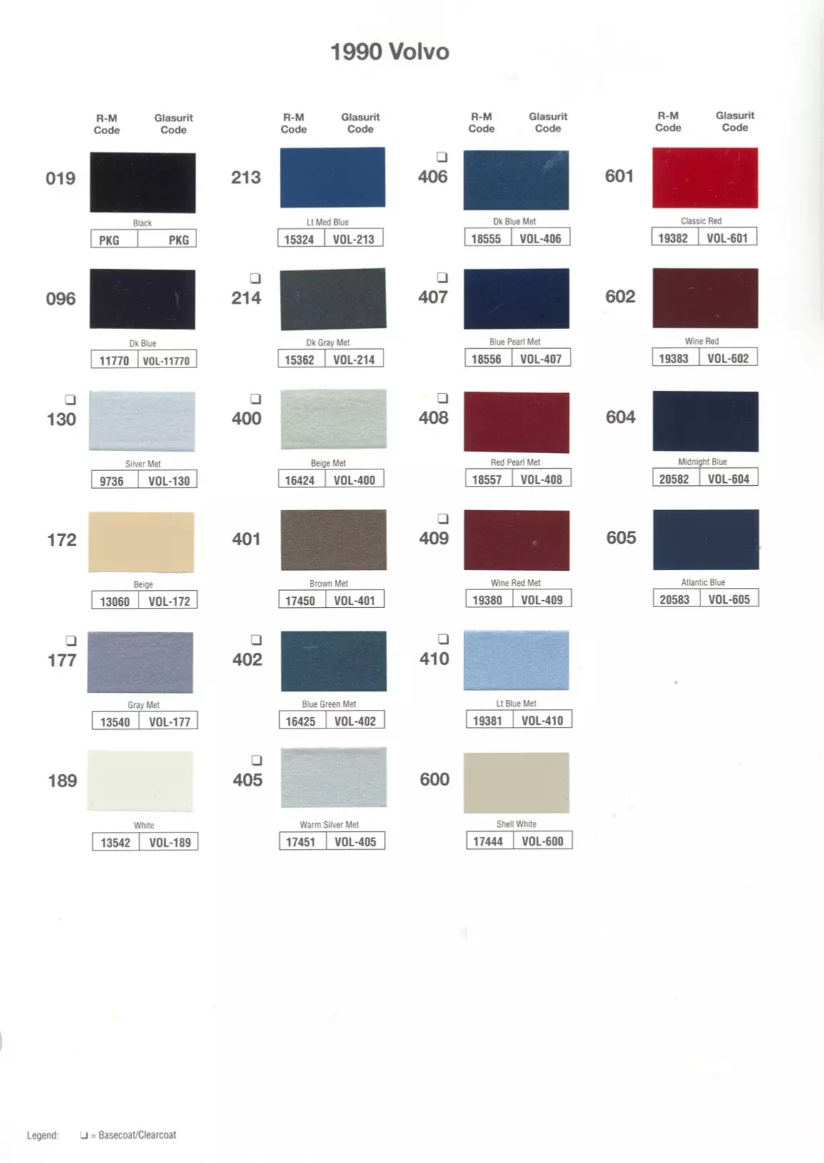1990 Volvo Paint Codes & Color Chart Paint color examples, their ordering codes, the oem color code, and vehicles the color was used on