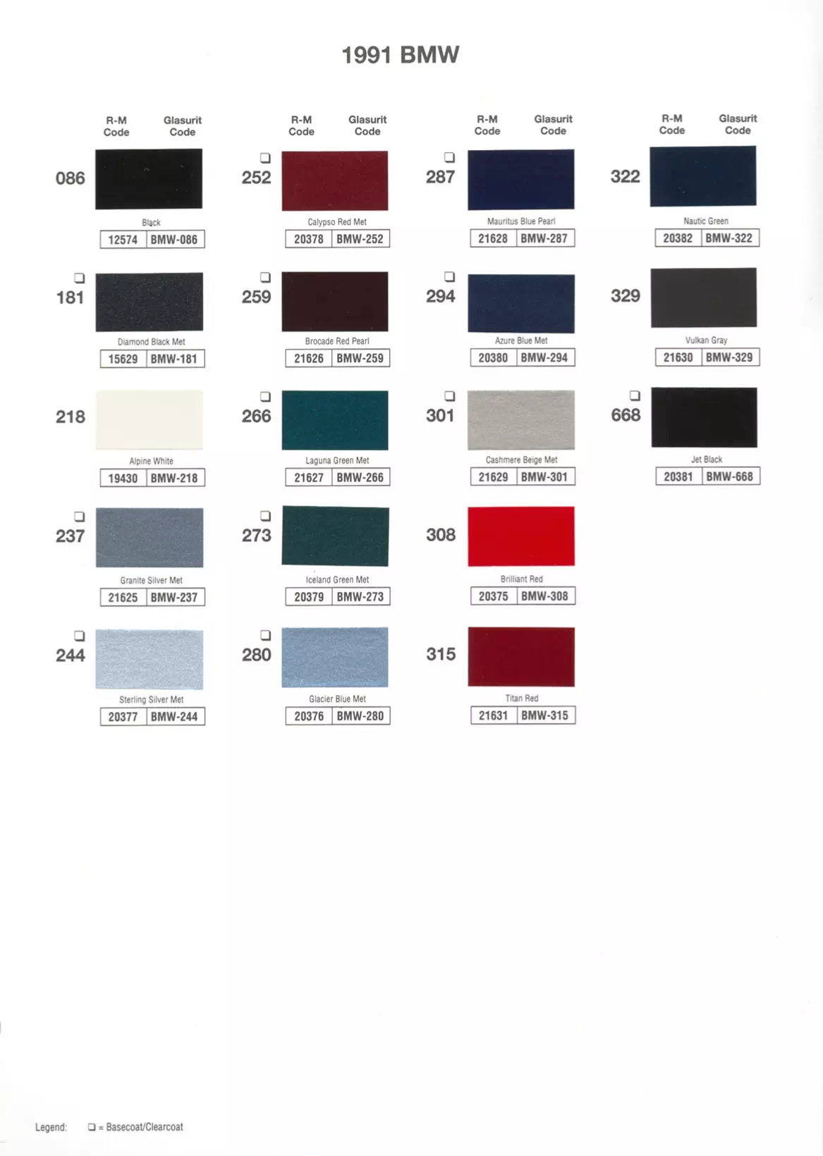 Paint color examples, their ordering codes, the oem color code, and vehicles the color was used on