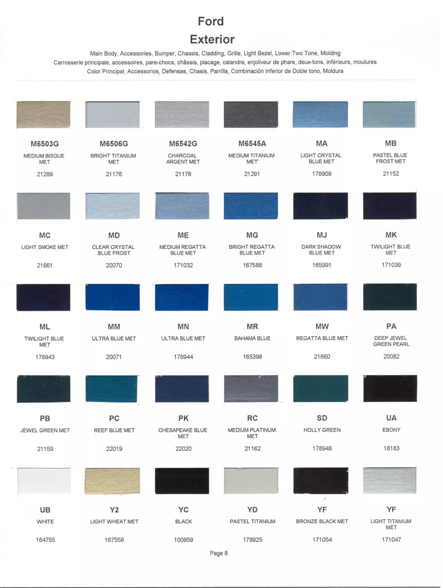 Ford, Lincoln, and Mercury, paint code swatches ( color examples )  oem paint codes and mixing stock numbers for those colors.