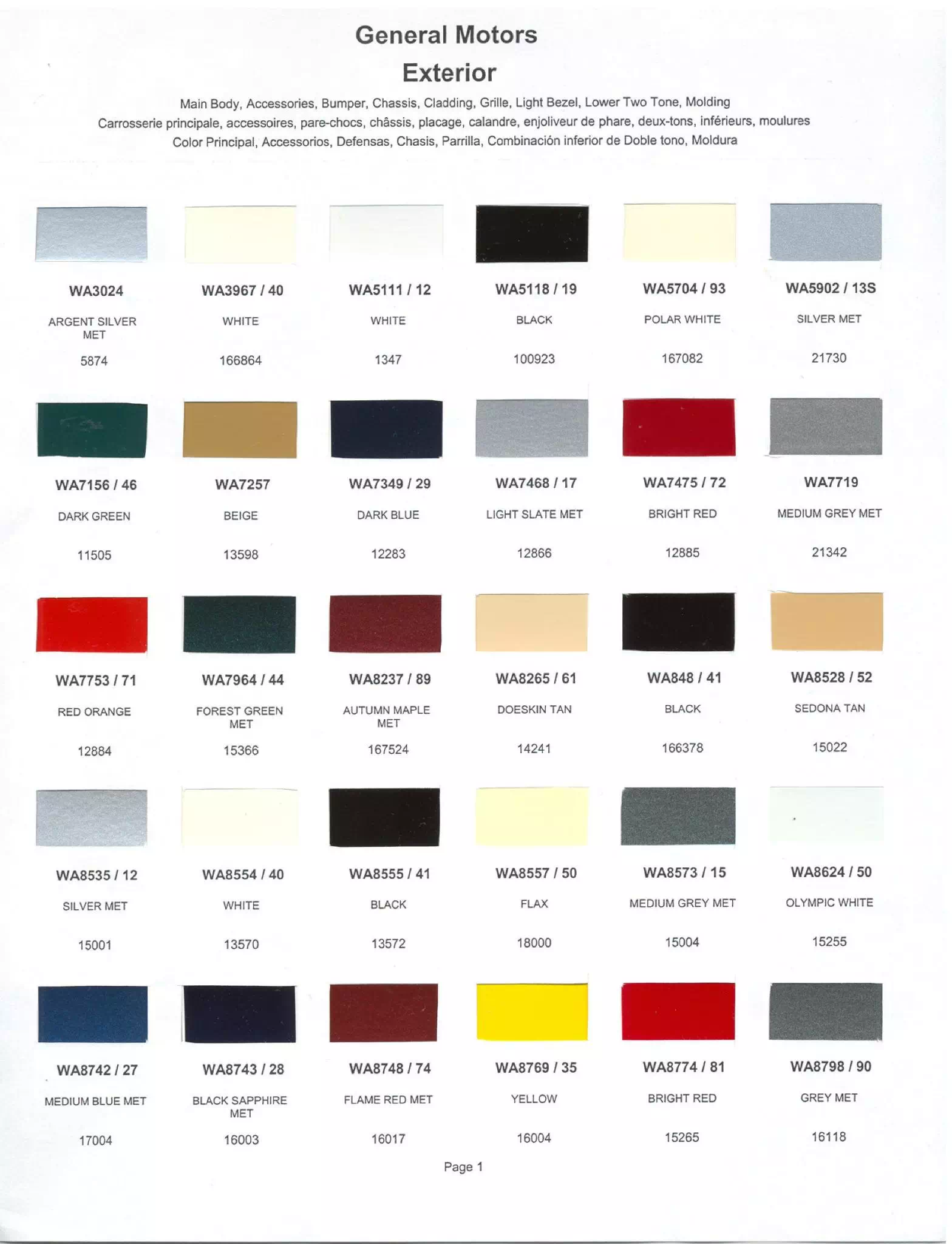 Paint color examples, their ordering codes, the oem color code, and vehicles the color was used on