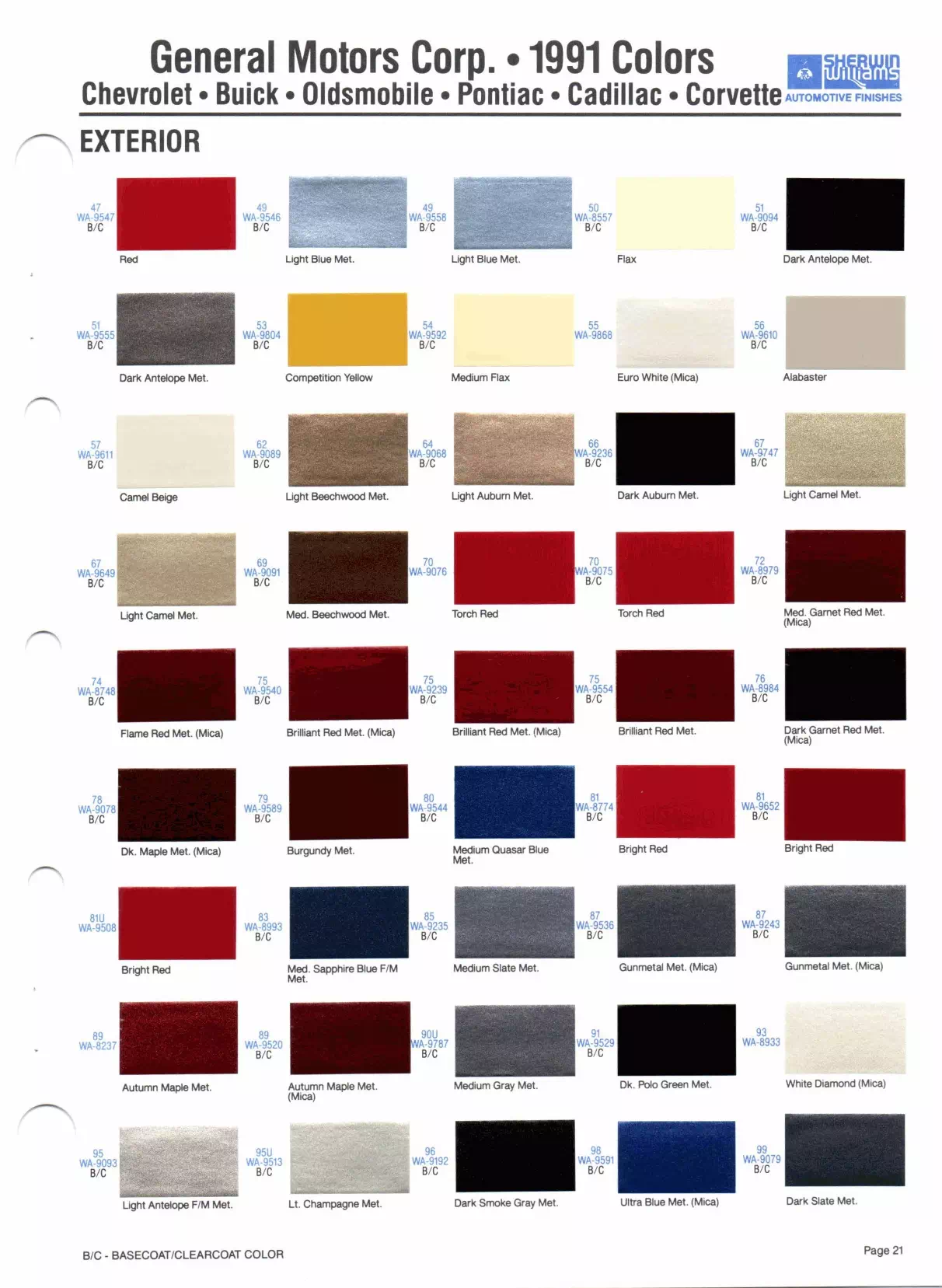 Paint color examples, their ordering codes, the oem color code, and vehicles the color was used on