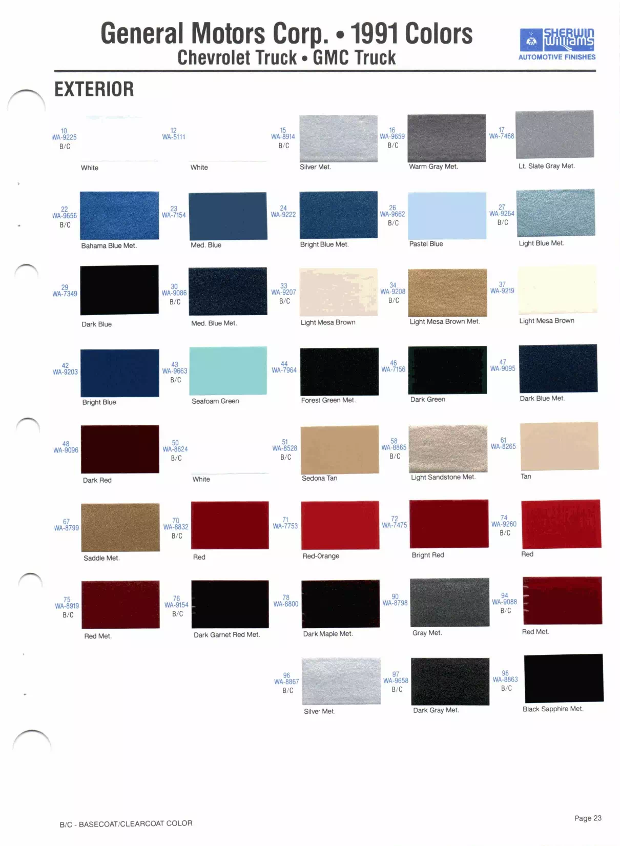 Paint color examples, their ordering codes, the oem color code, and vehicles the color was used on