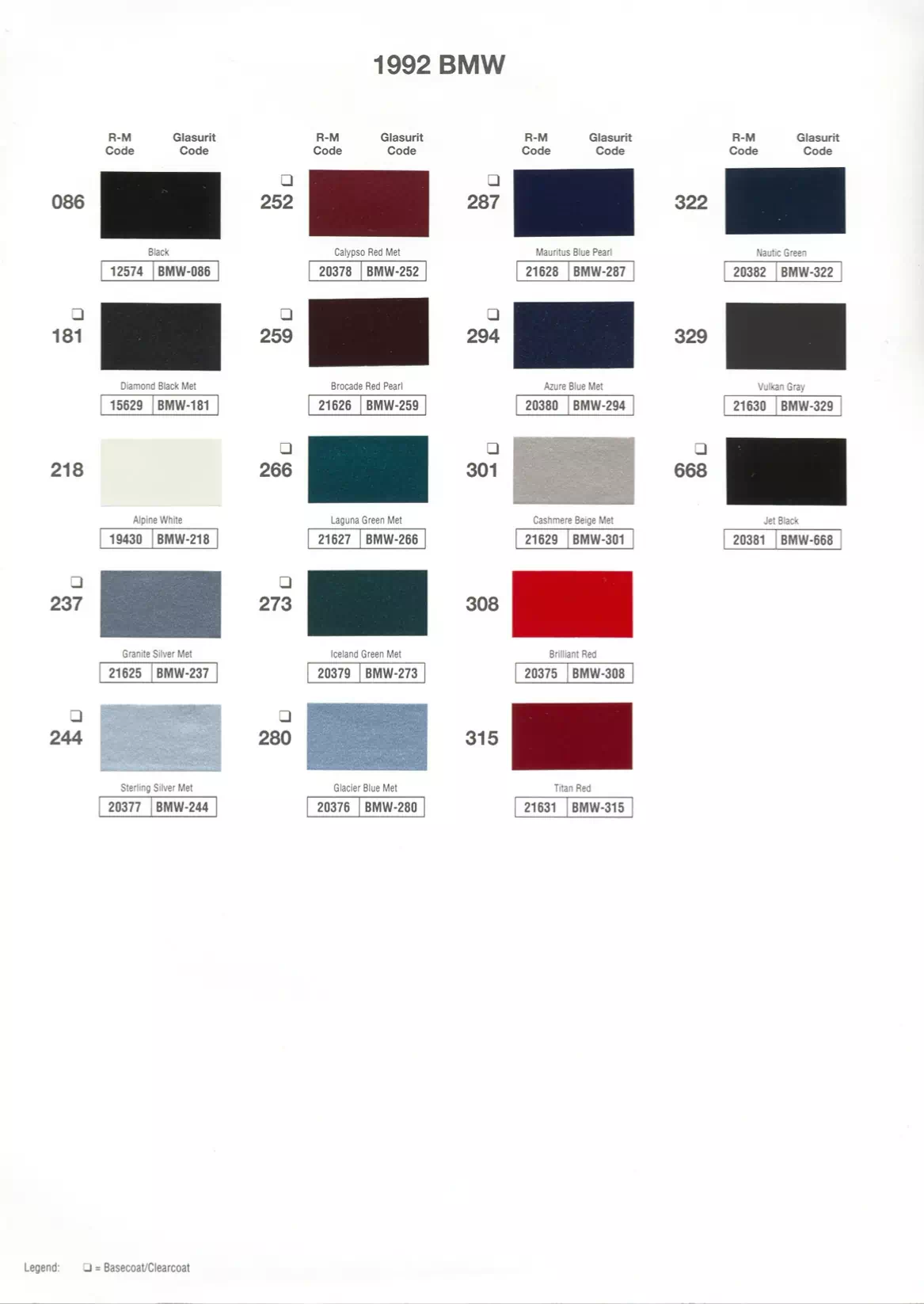 Paint color examples, their ordering codes, the oem color code, and vehicles the color was used on