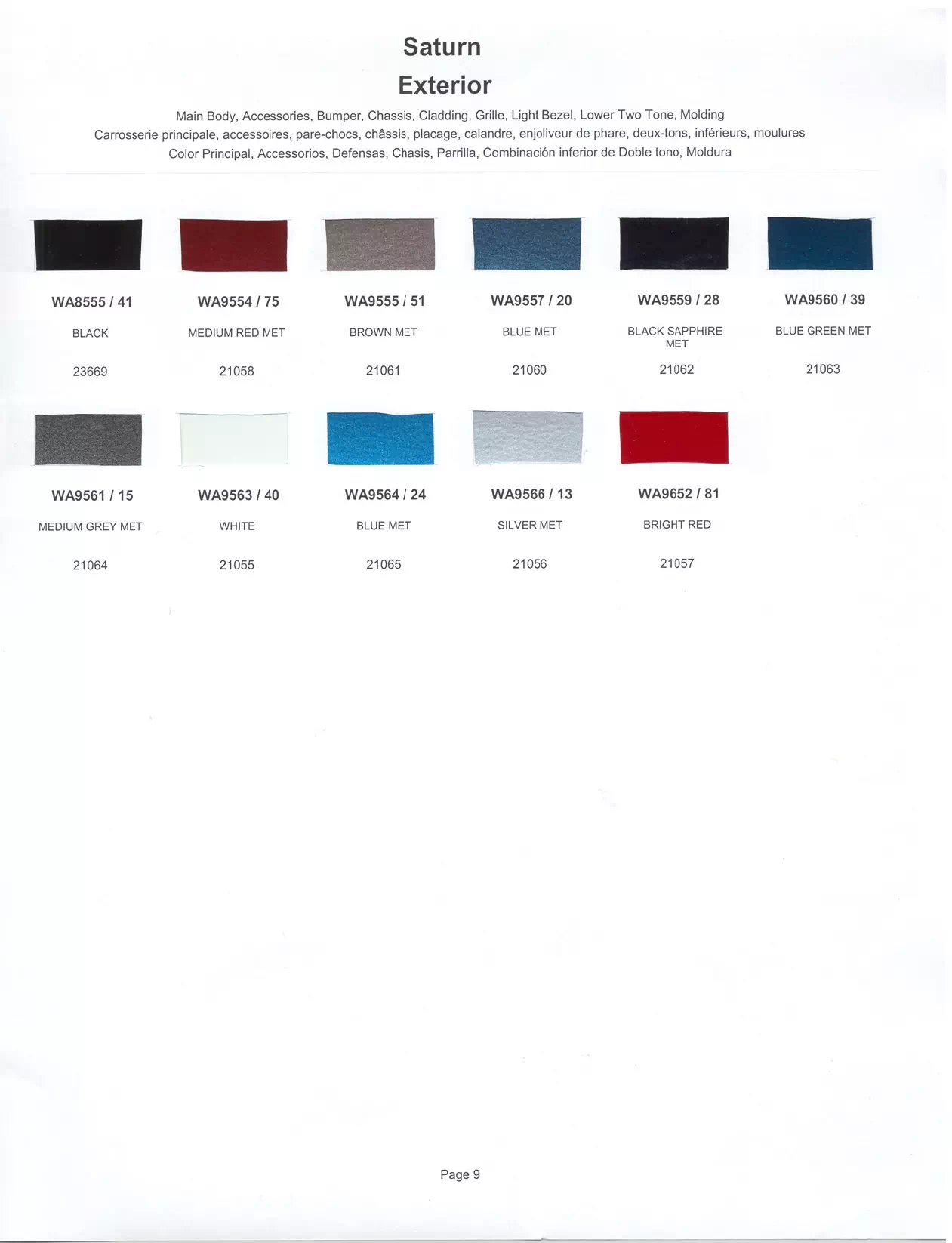 Paint color examples, their ordering codes, the oem color code, and vehicles the color was used on