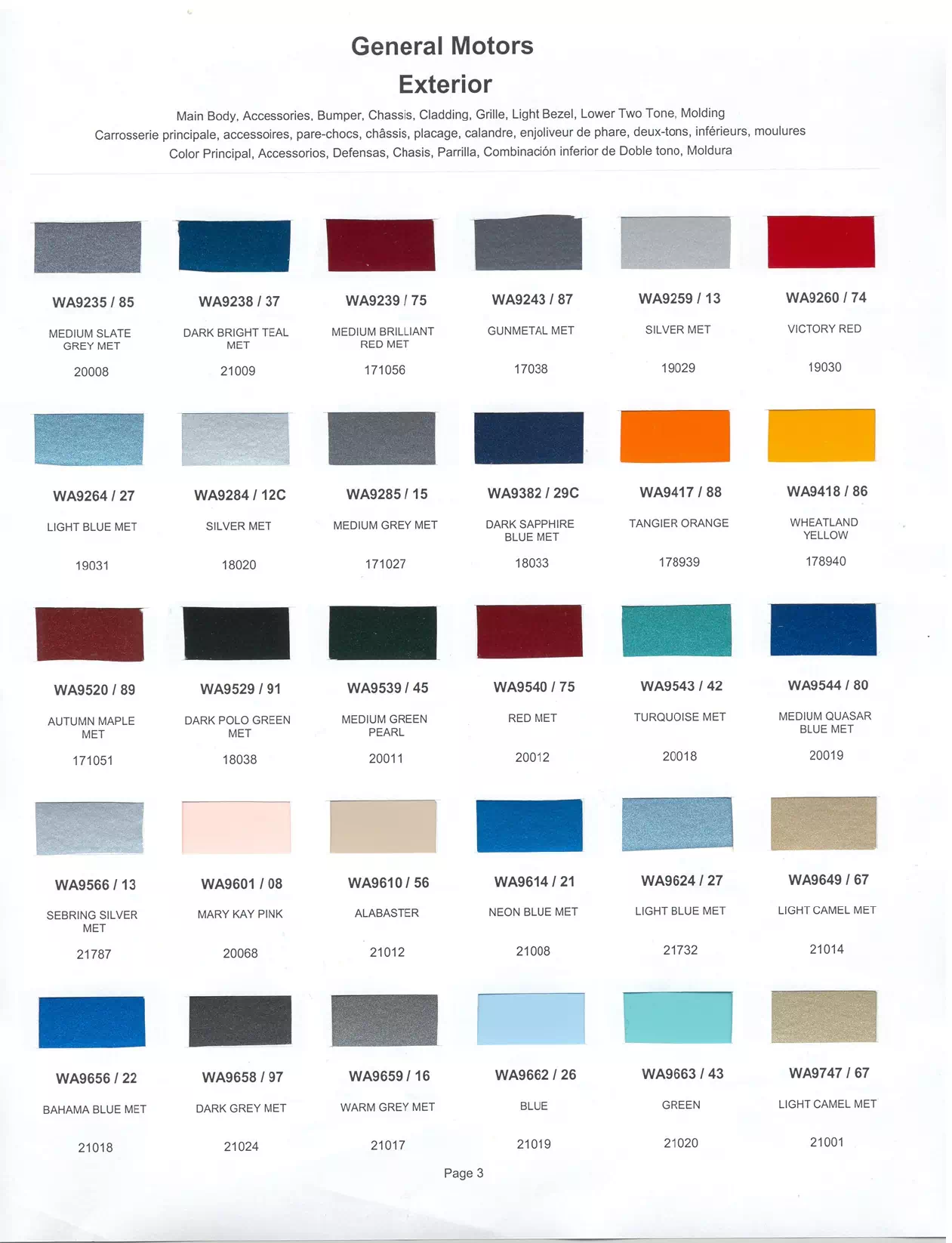 Paint color examples, their ordering codes, the oem color code, and vehicles the color was used on