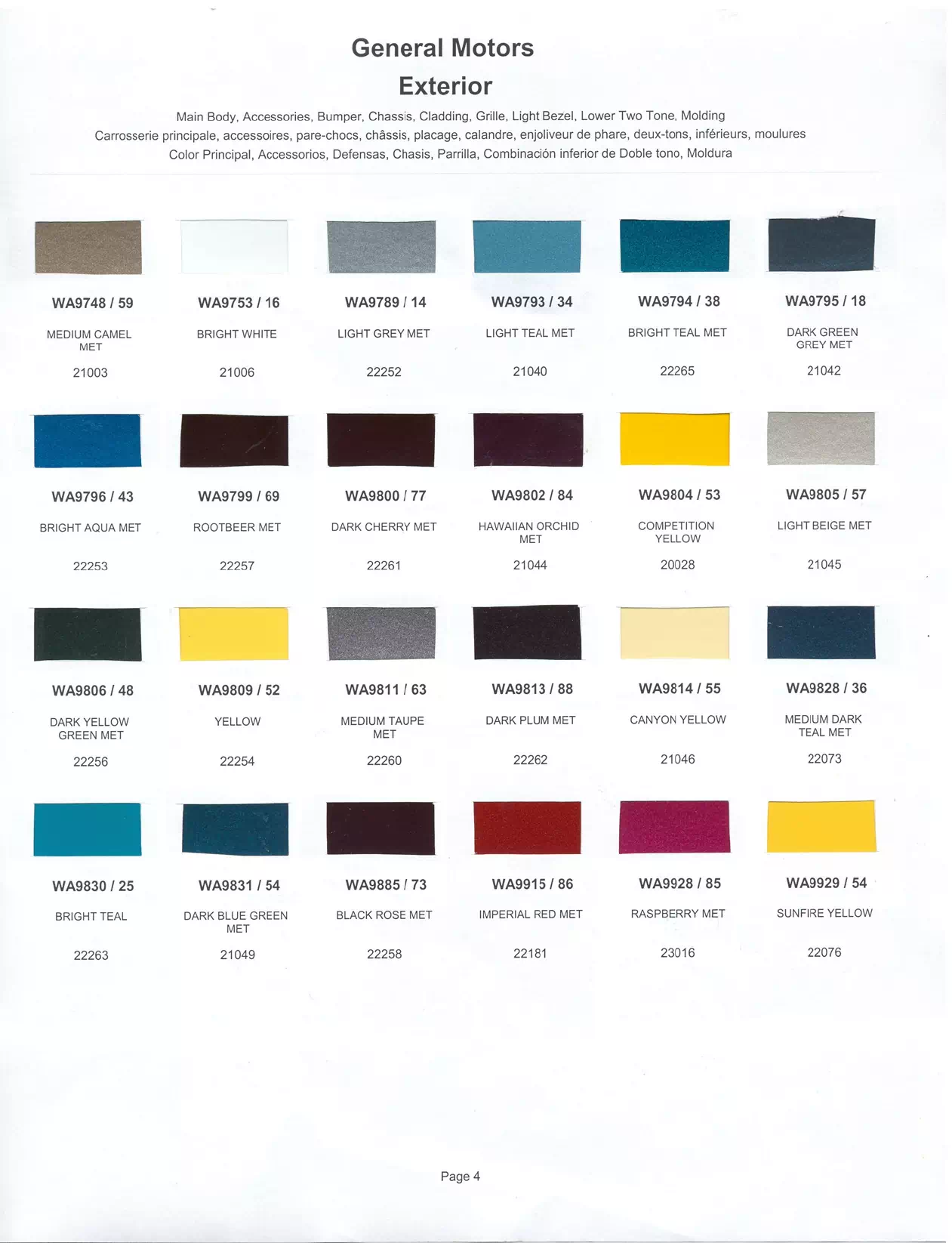 Paint color examples, their ordering codes, the oem color code, and vehicles the color was used on