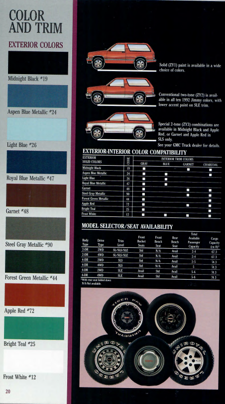 Paint Colors and paint codes for GMC