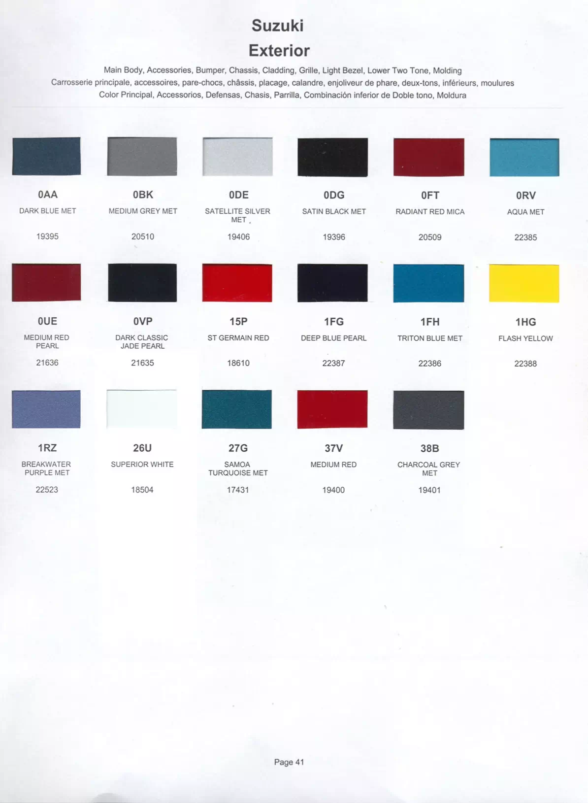 Paint color examples, their ordering codes, the oem color code, and vehicles the color was used on