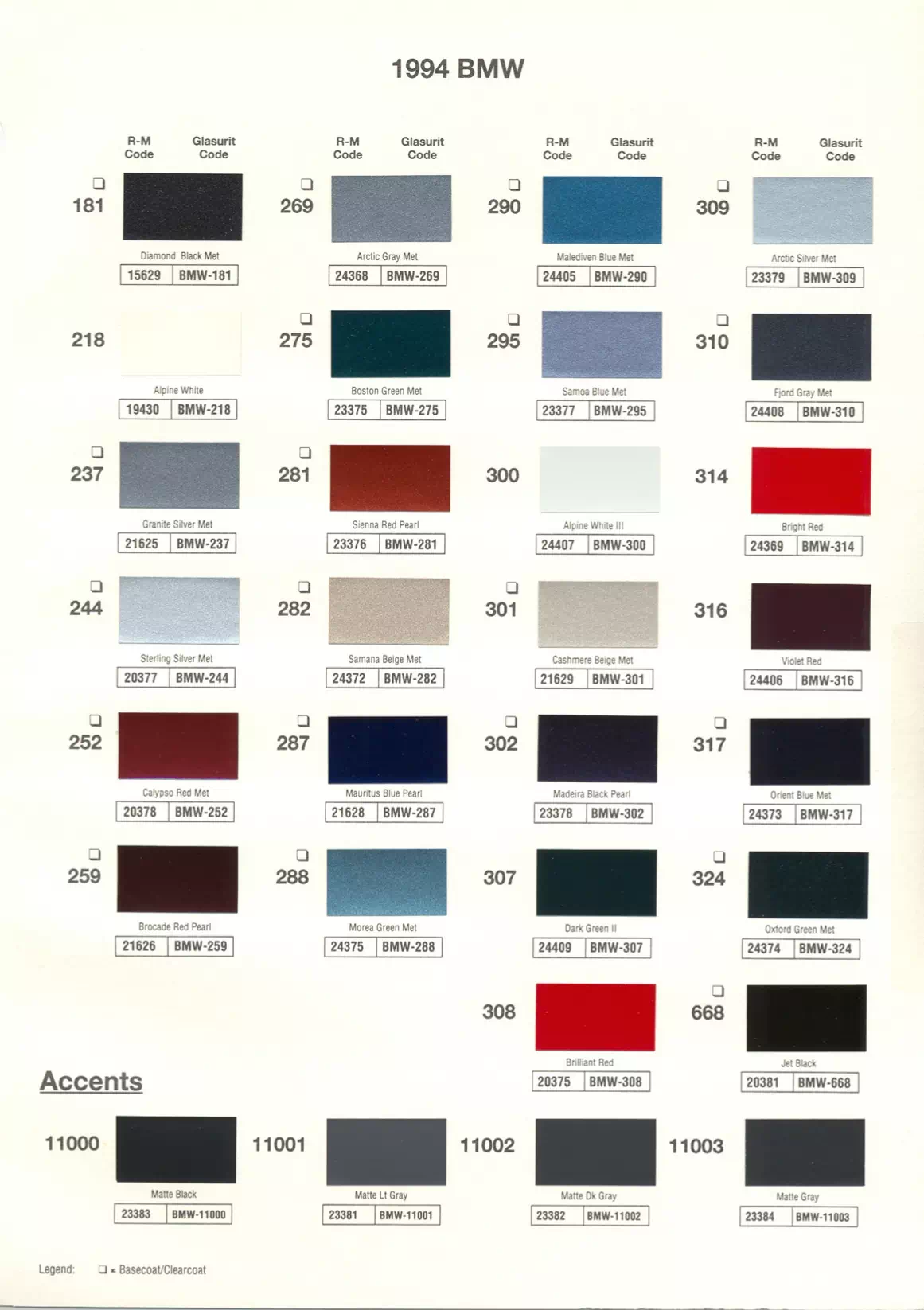 1994 BMW Paint Codes & Color Chart