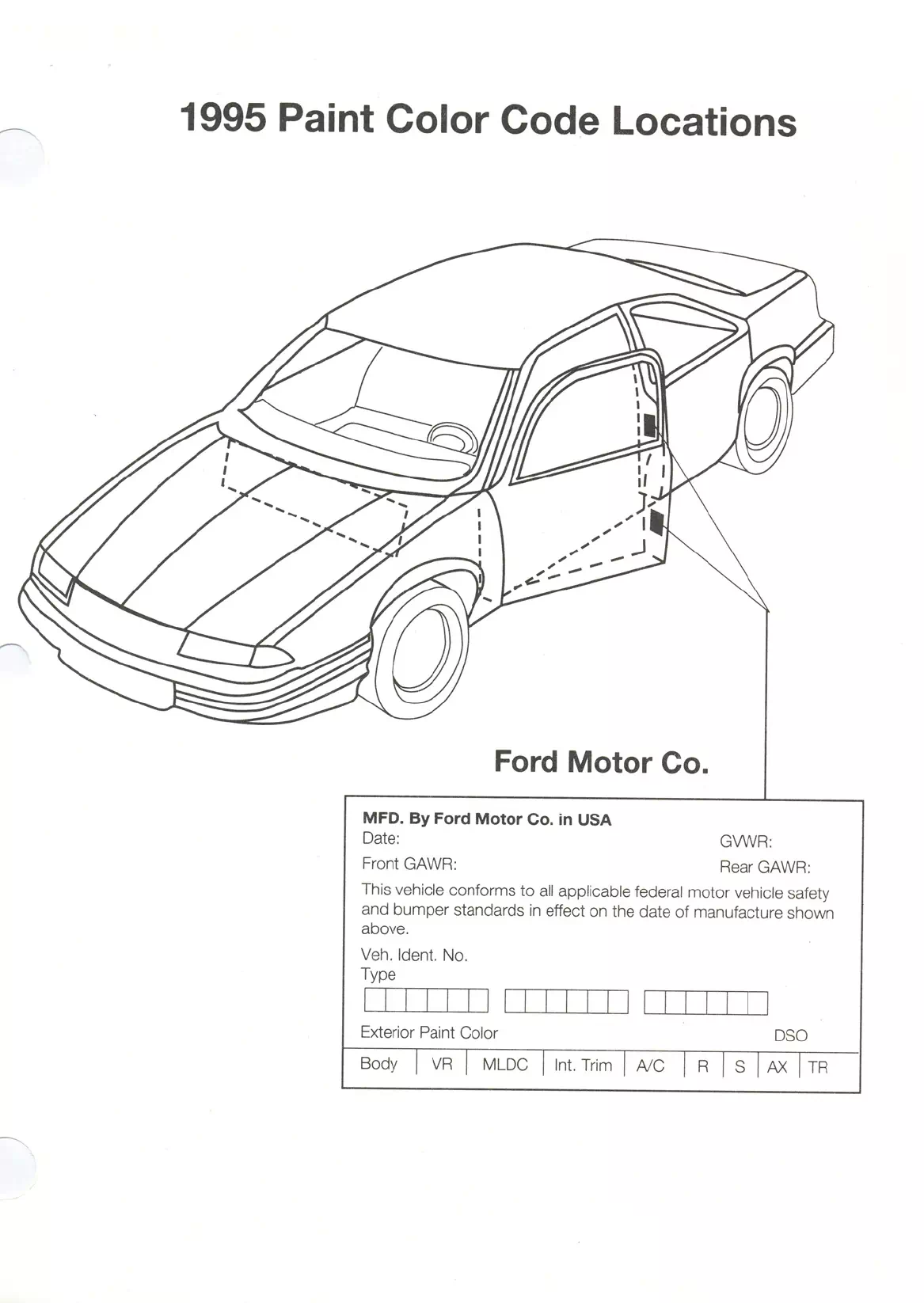 1995 Ford Paint Code Locations Paint color examples, their ordering codes, the oem color code, and vehicles the color was used on