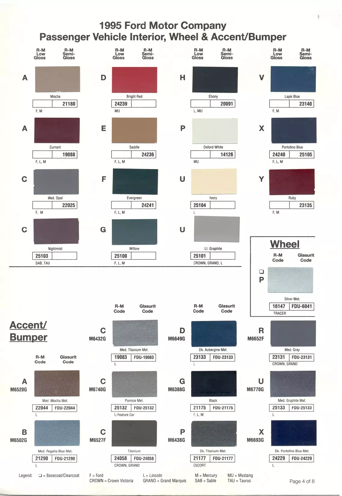 1995 Ford, Lincoln & Mercury Paint Codes & Color Chart Paint color examples, their ordering codes, the oem color code, and vehicles the color was used on