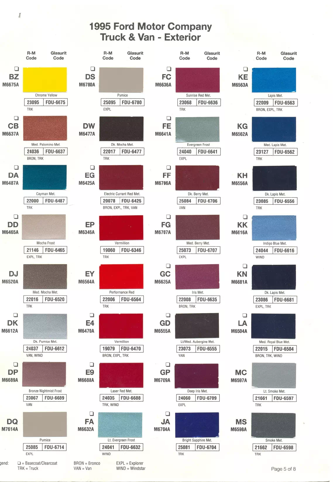 1995 Ford, Lincoln & Mercury Paint Codes & Color Chart Paint color examples, their ordering codes, the oem color code, and vehicles the color was used on