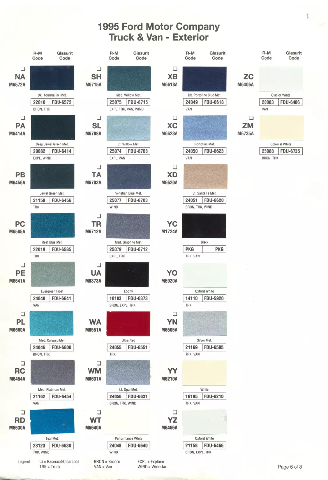1995 Ford Truck & Van Paint Codes & Color Chart Paint color examples, their ordering codes, the oem color code, and vehicles the color was used on