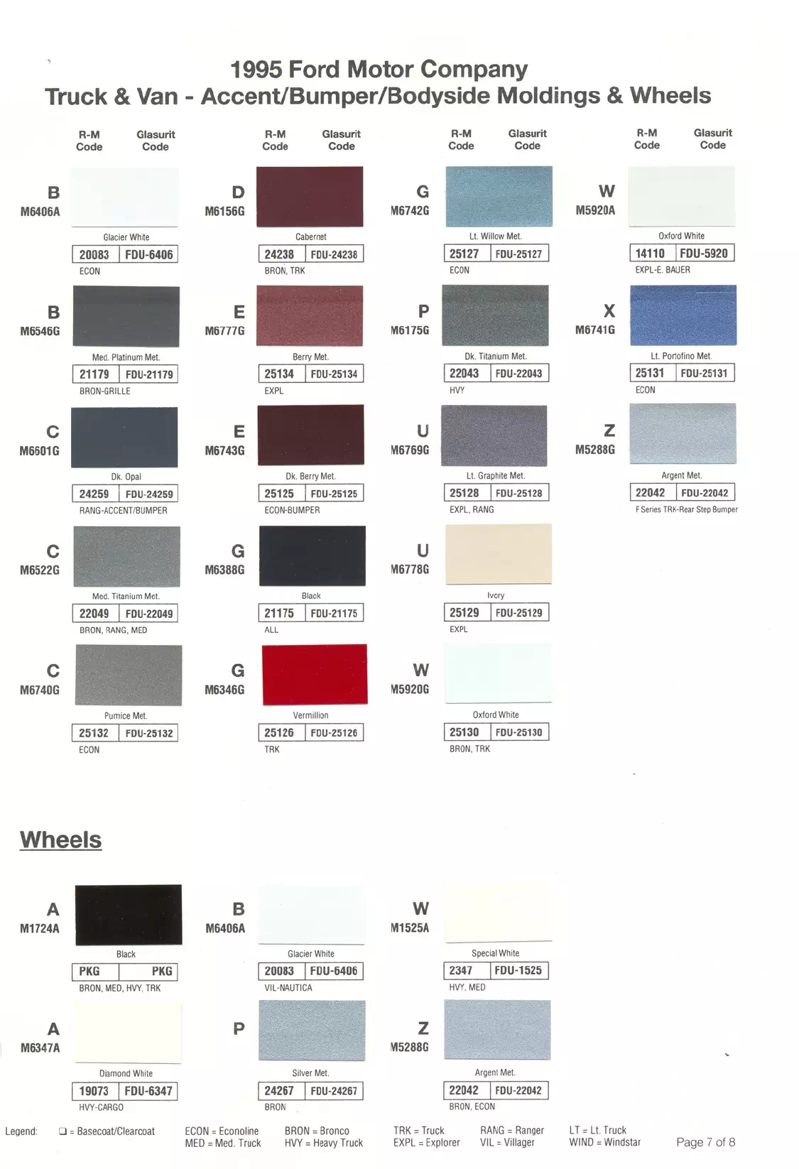 1995 Ford Truck & Van Paint Codes & Color Chart Paint color examples, their ordering codes, the oem color code, and vehicles the color was used on