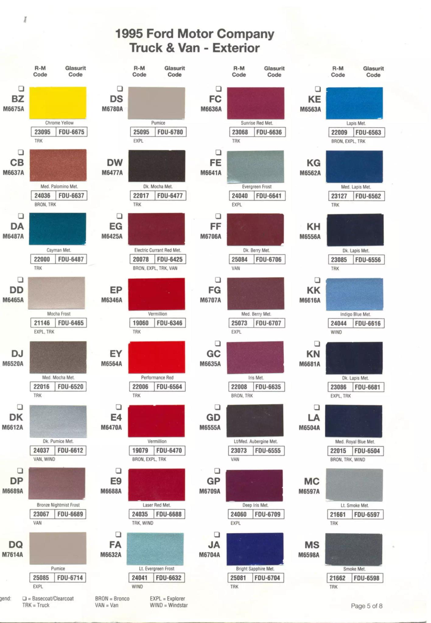 1995 Ford Paint Chart and Color Codes Paint Codes ( found on the driver door) for Ford, Mercury & Lincoln 1995 Vehicles